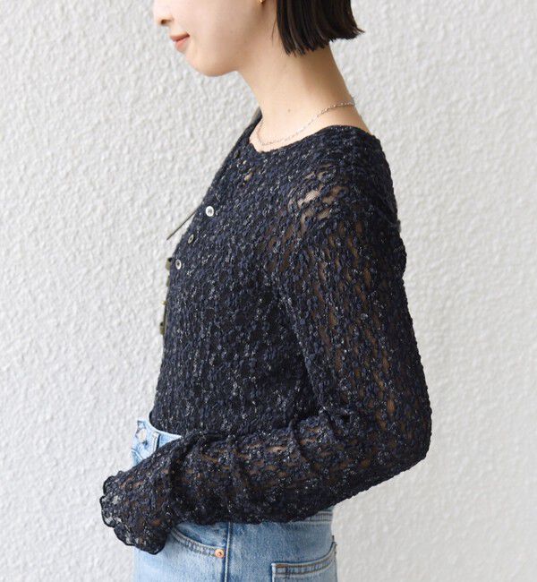 SHIPS for women「〈手洗い可能〉ラメ ラッセル レース ヘンリー ネック 2WAY プルオーバー」|Tシャツ・カットソー|