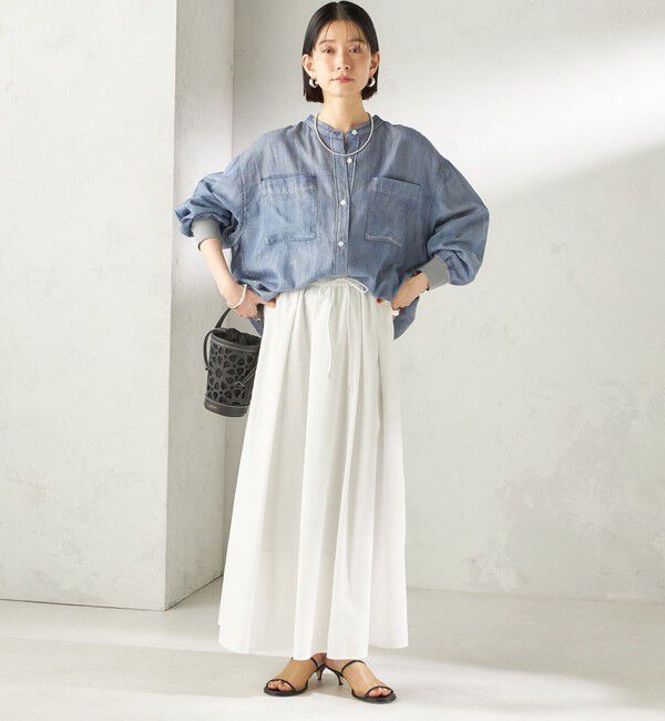 SHIPS for women「〈手洗い可能〉シアー デニム 袖 リブ バンドカラー シャツ」|シャツ・ブラウス|