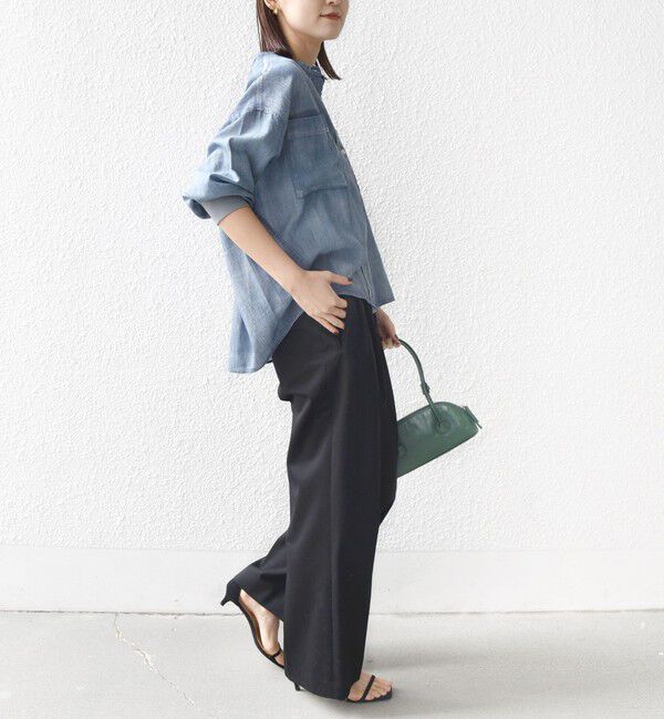 SHIPS for women「〈手洗い可能〉シアー デニム 袖 リブ バンドカラー シャツ」|シャツ・ブラウス|