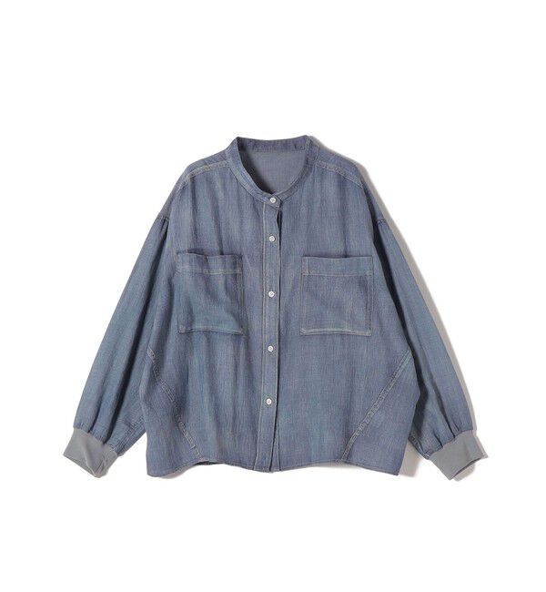 SHIPS for women「〈手洗い可能〉シアー デニム 袖 リブ バンドカラー シャツ」|シャツ・ブラウス|