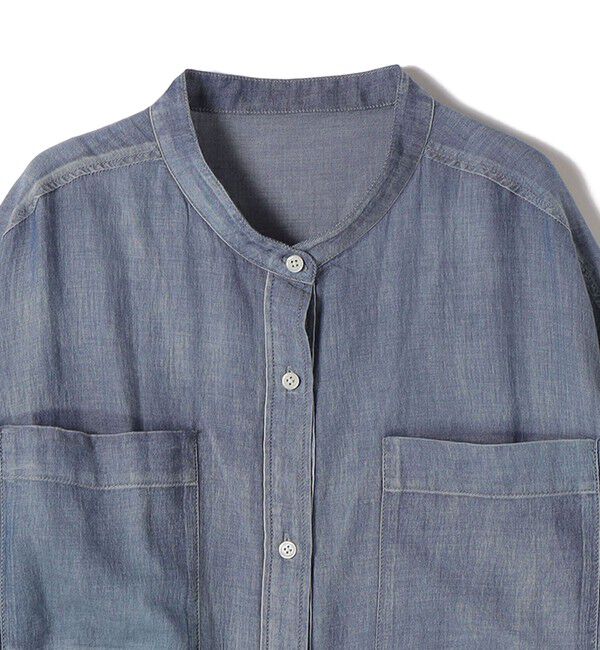 SHIPS for women「〈手洗い可能〉シアー デニム 袖 リブ バンドカラー シャツ」|シャツ・ブラウス|