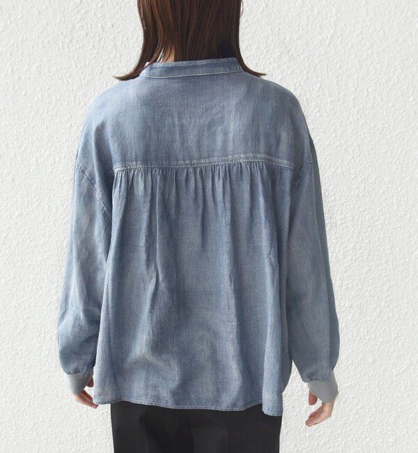 SHIPS for women「〈手洗い可能〉シアー デニム 袖 リブ バンドカラー シャツ」|シャツ・ブラウス|