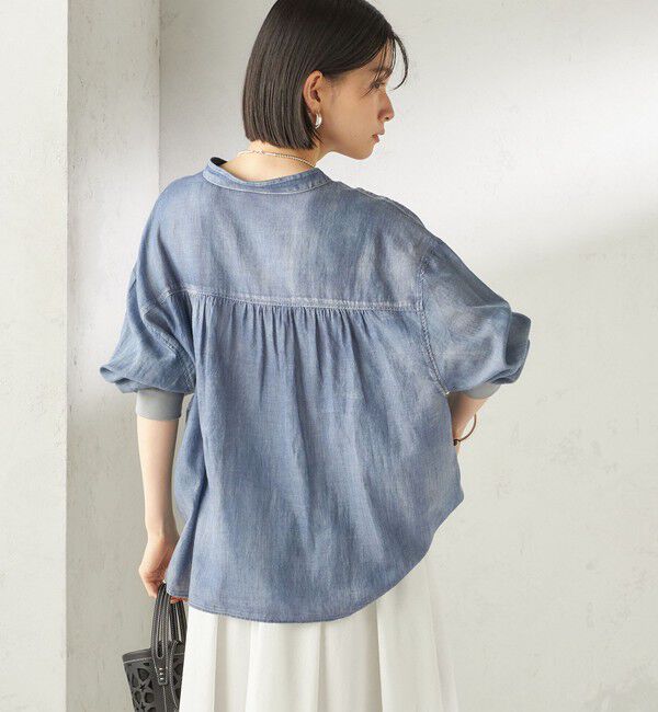 SHIPS for women「〈手洗い可能〉シアー デニム 袖 リブ バンドカラー シャツ」|シャツ・ブラウス|