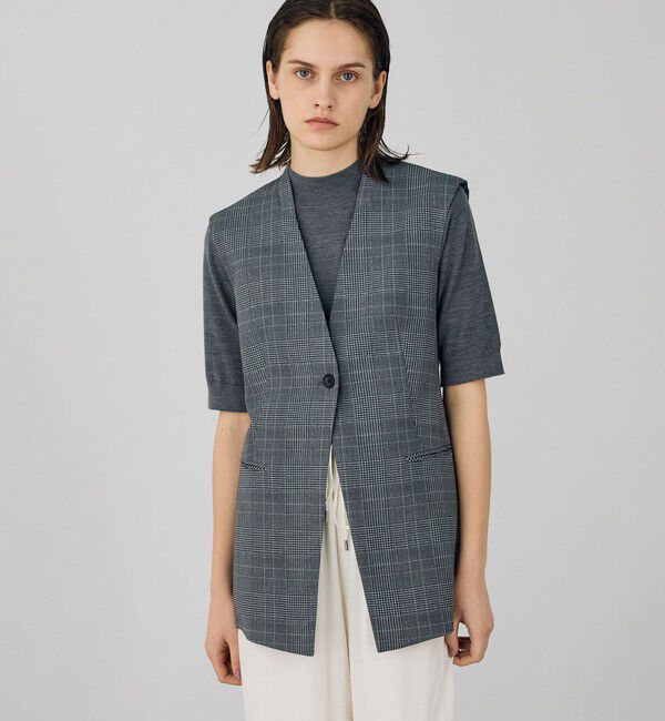 DES PRES「グレンチェックグリッタープリント カラーレスジレ」|ベスト・ジレ|