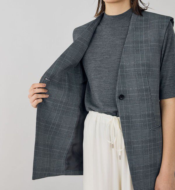DES PRES「グレンチェックグリッタープリント カラーレスジレ」|ベスト・ジレ|