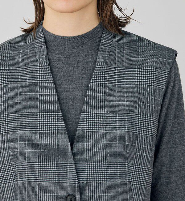 DES PRES「グレンチェックグリッタープリント カラーレスジレ」|ベスト・ジレ|