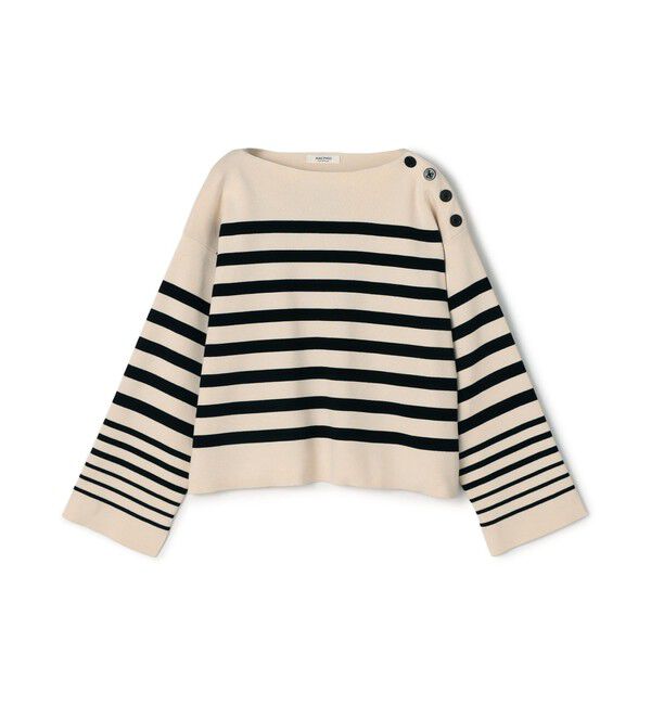 MACPHEE「パネルボーダー ボートネックプルオーバー」|ニット・セーター|18 オフホワイト