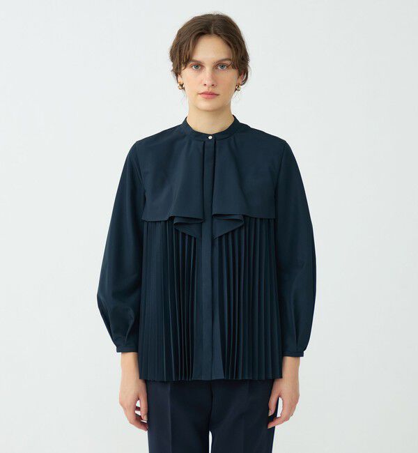 Ballsey「プリーツコンビ フロントドレープブラウス」|シャツ・ブラウス|