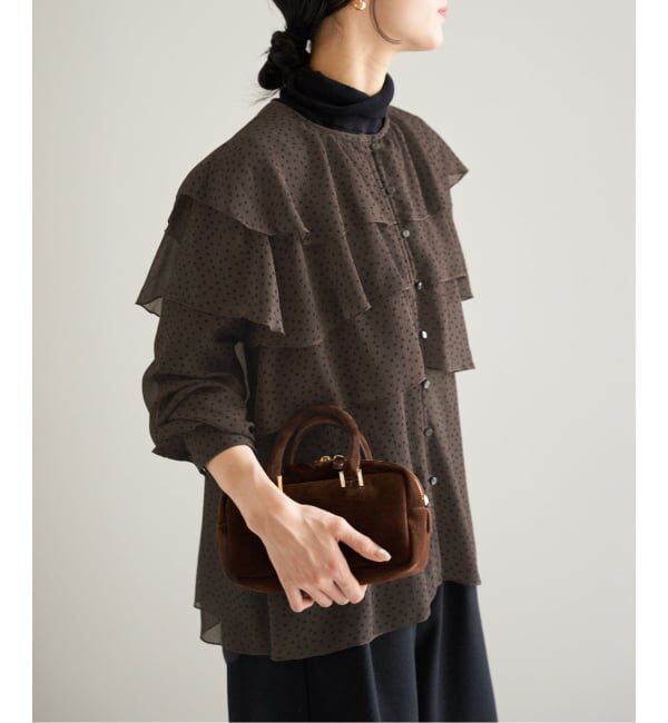 IENA「《一部カラーWEB・一部店舗限定/追加》楊柳フリルブラウス」|シャツ・ブラウス|ブラウン A