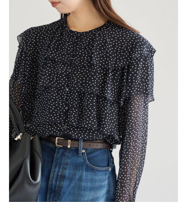 IENA「《一部カラーWEB・一部店舗限定/追加》楊柳フリルブラウス」|シャツ・ブラウス|ネイビー A