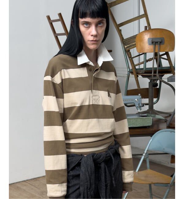PULP「【Geek Office / ギークオフィス】OPEN YY Knitted STRIPE TRIM RUGBY SHIRT」|その他|ベージュ