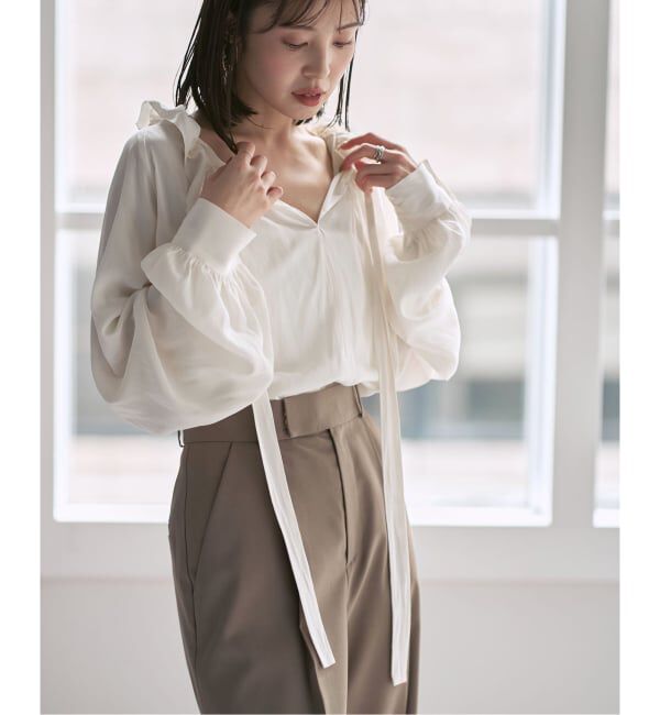 NOBLE「スタンドフリルボウタイブラウス」|シャツ・ブラウス|