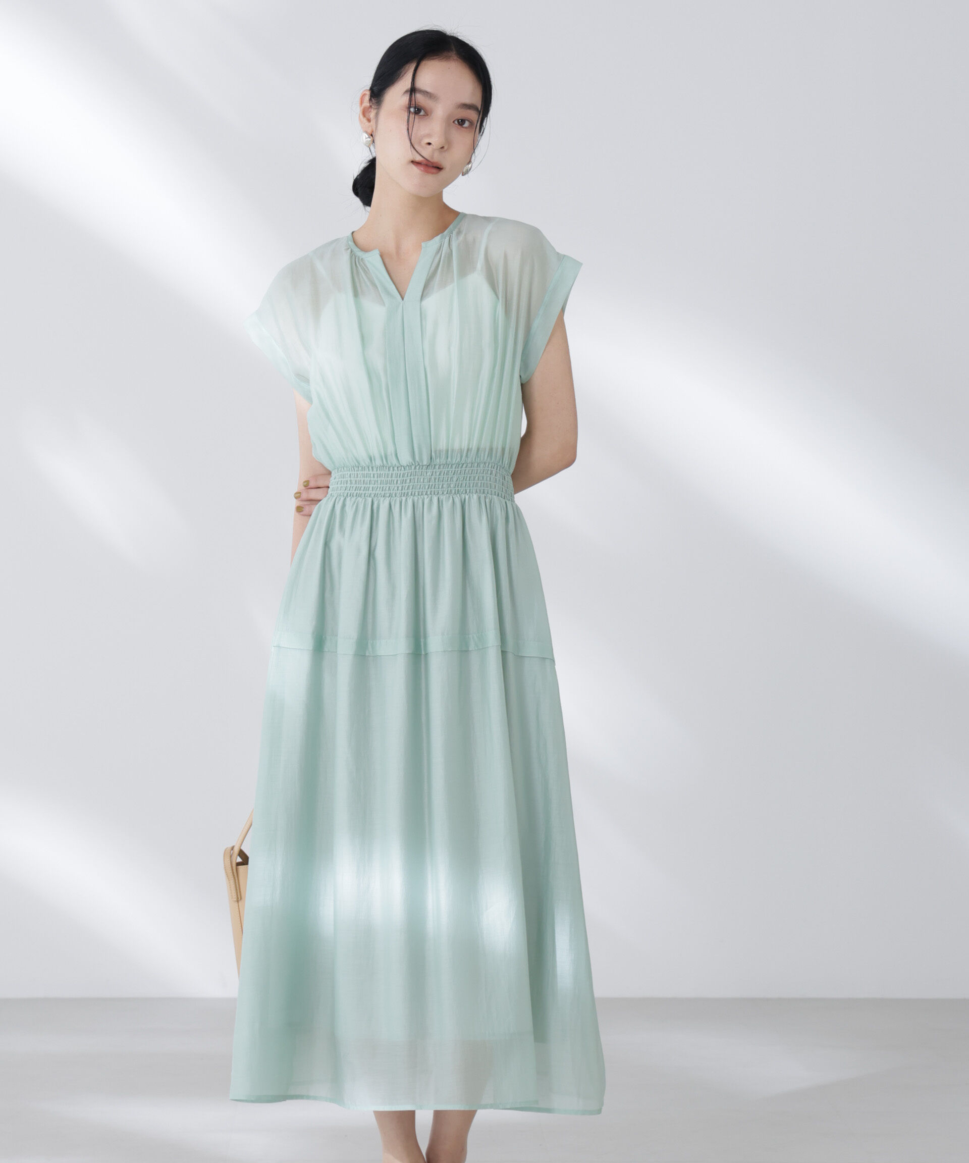 nano･universe「シアーサテンウエストシャーリングワンピース」|ワンピース|