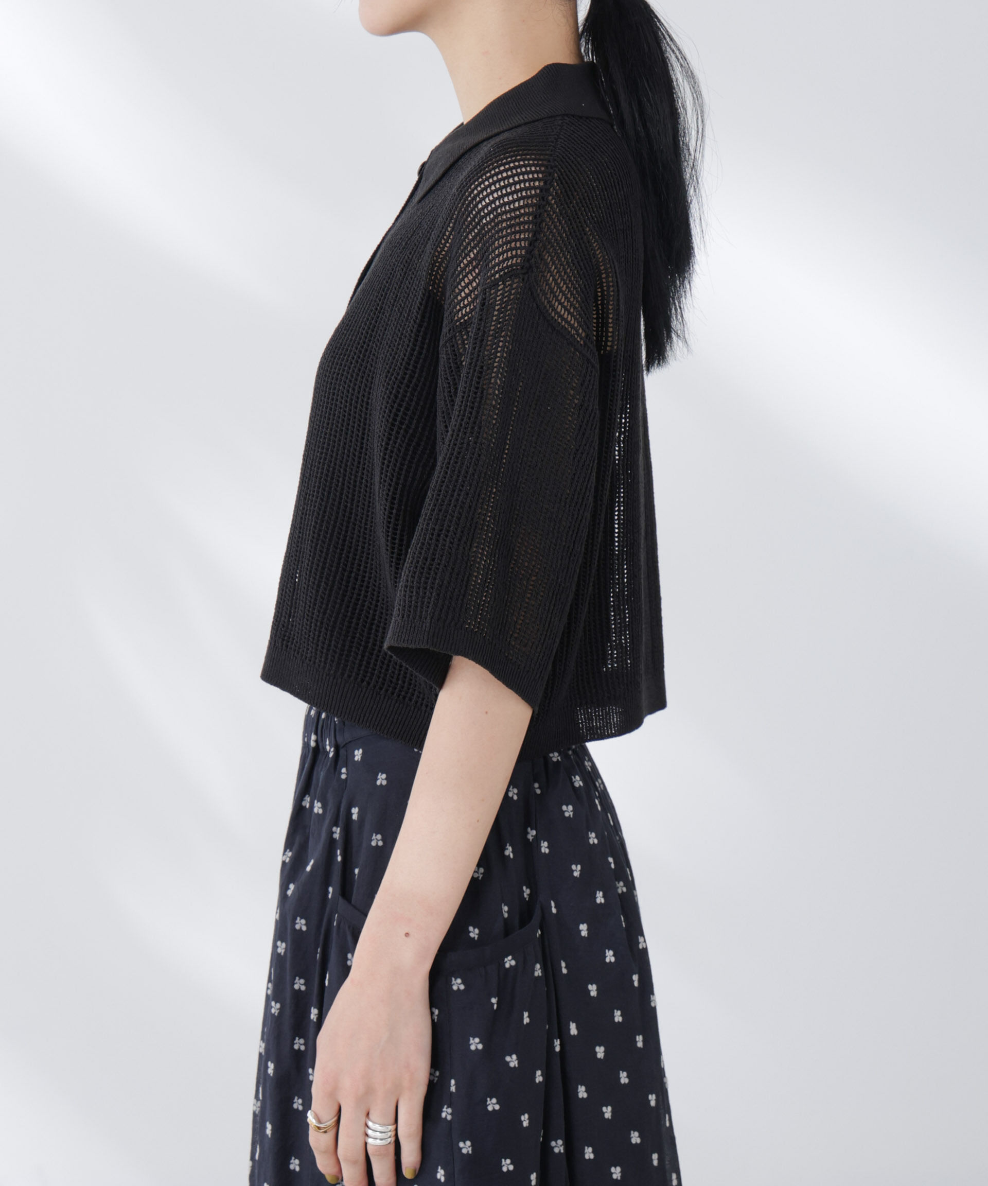 nano･universe「メッシュニットポロカーディガン」|ニット・セーター|