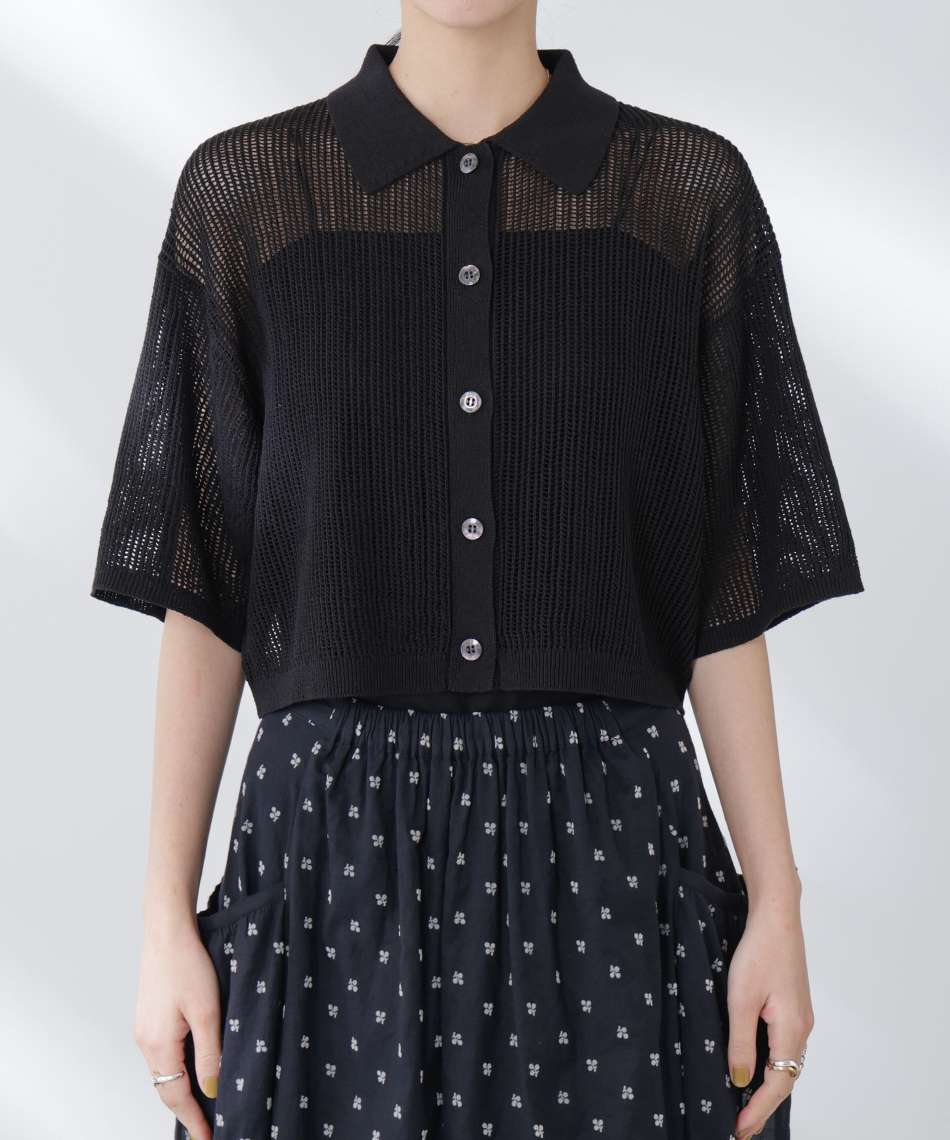 nano･universe「メッシュニットポロカーディガン」|ニット・セーター|