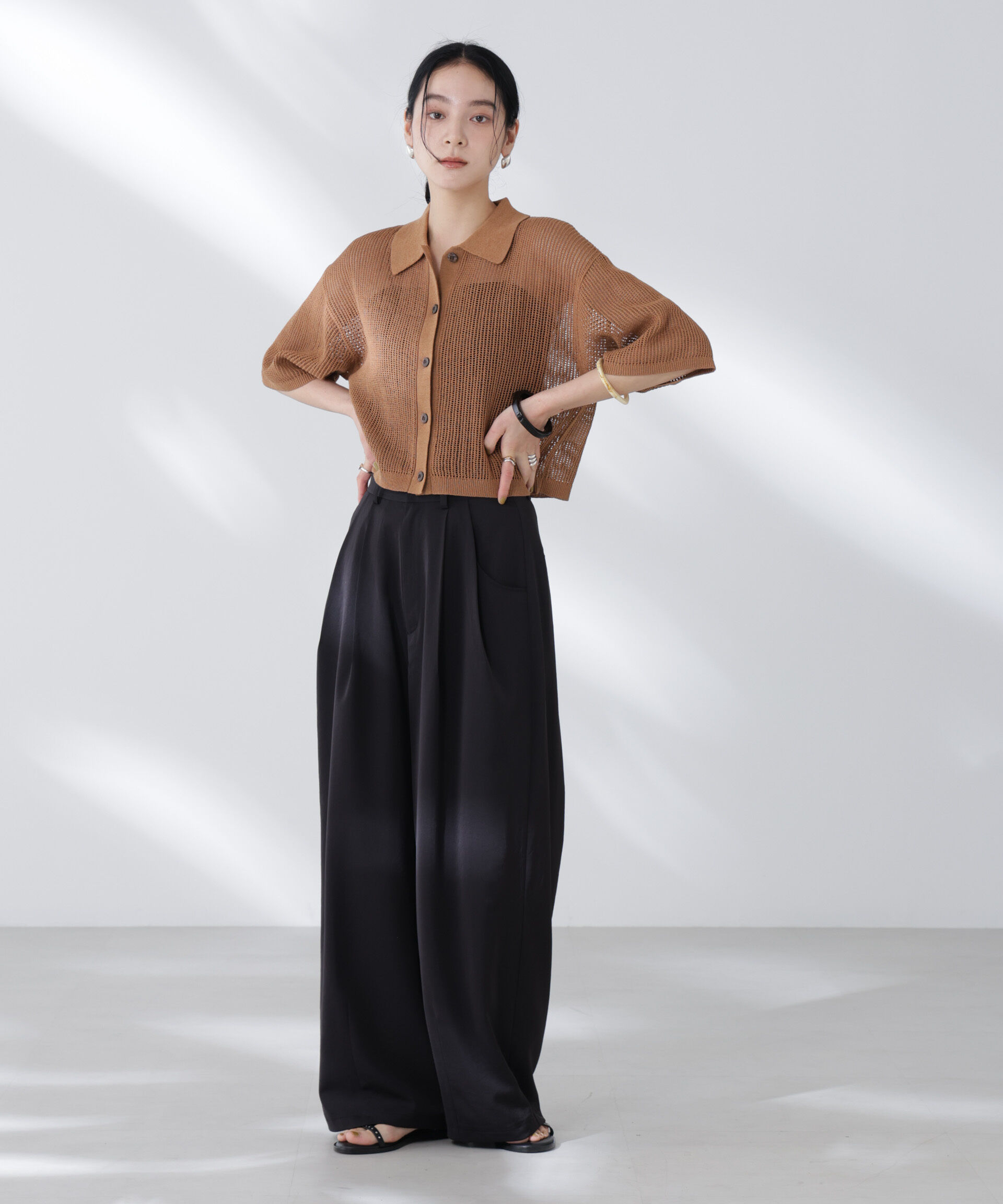 nano･universe「メッシュニットポロカーディガン」|ニット・セーター|