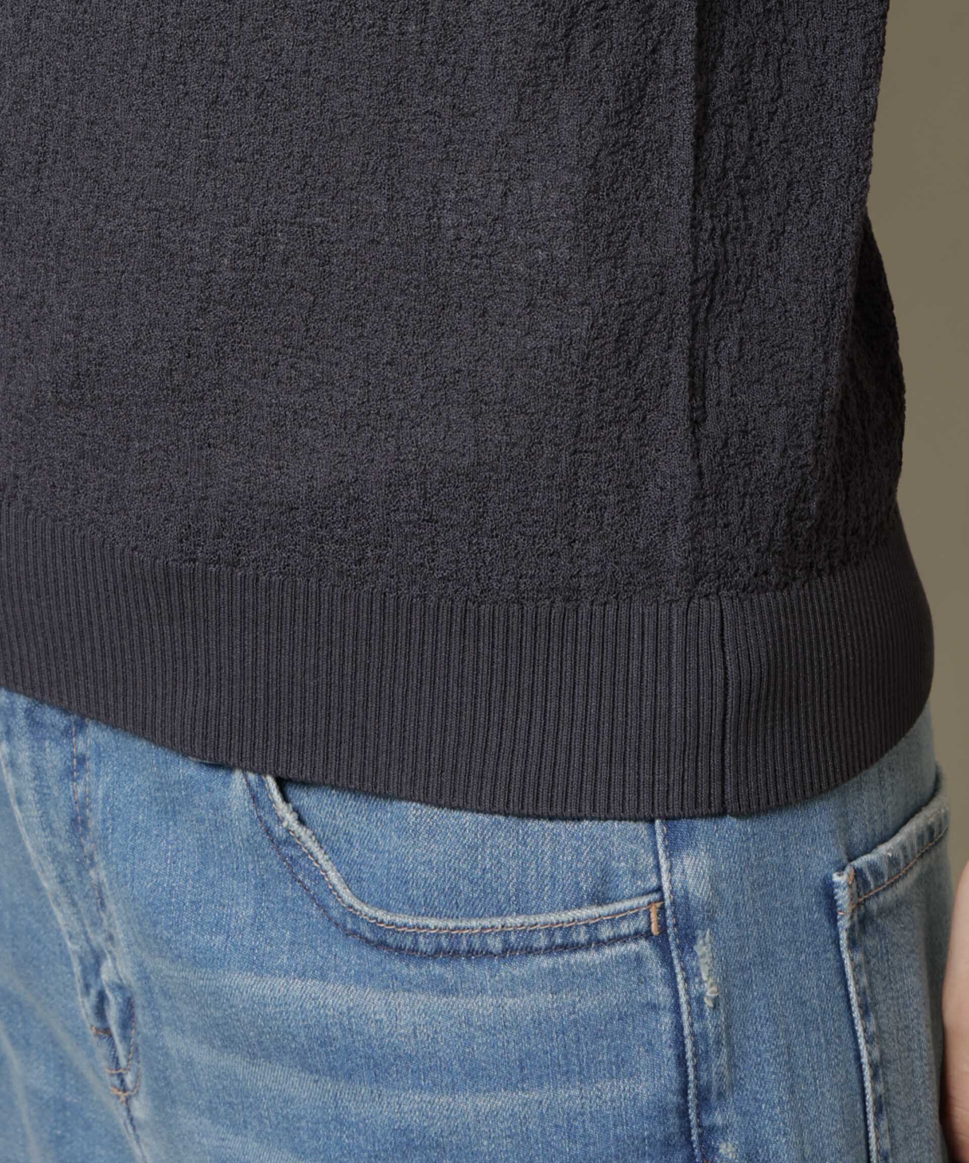 nano･universe「梨地半袖ポロニット」|ニット・セーター|