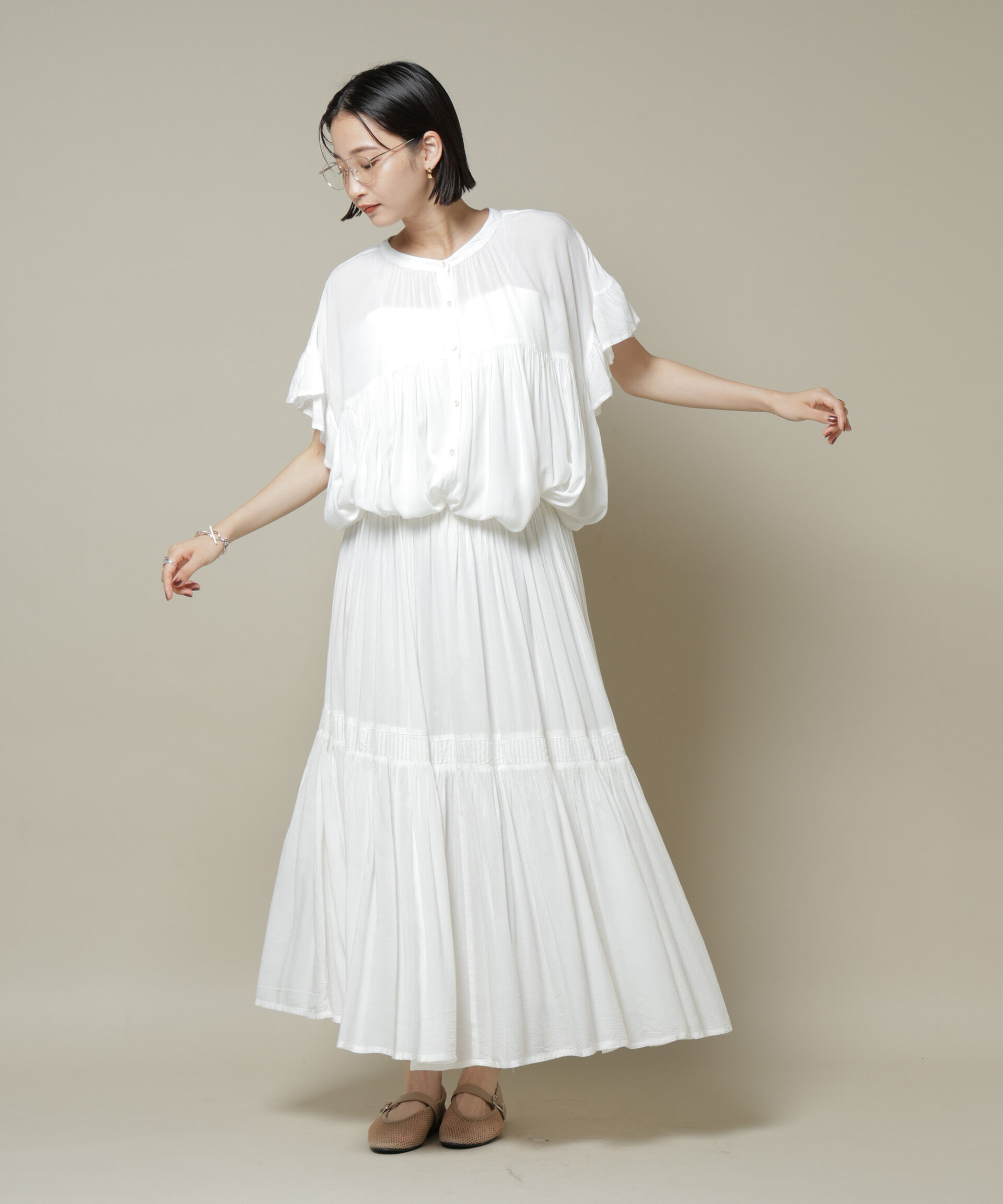 nano･universe「made in INDIA ギャザー切り替えフレアスカート(セットアップ可)」|スカート|