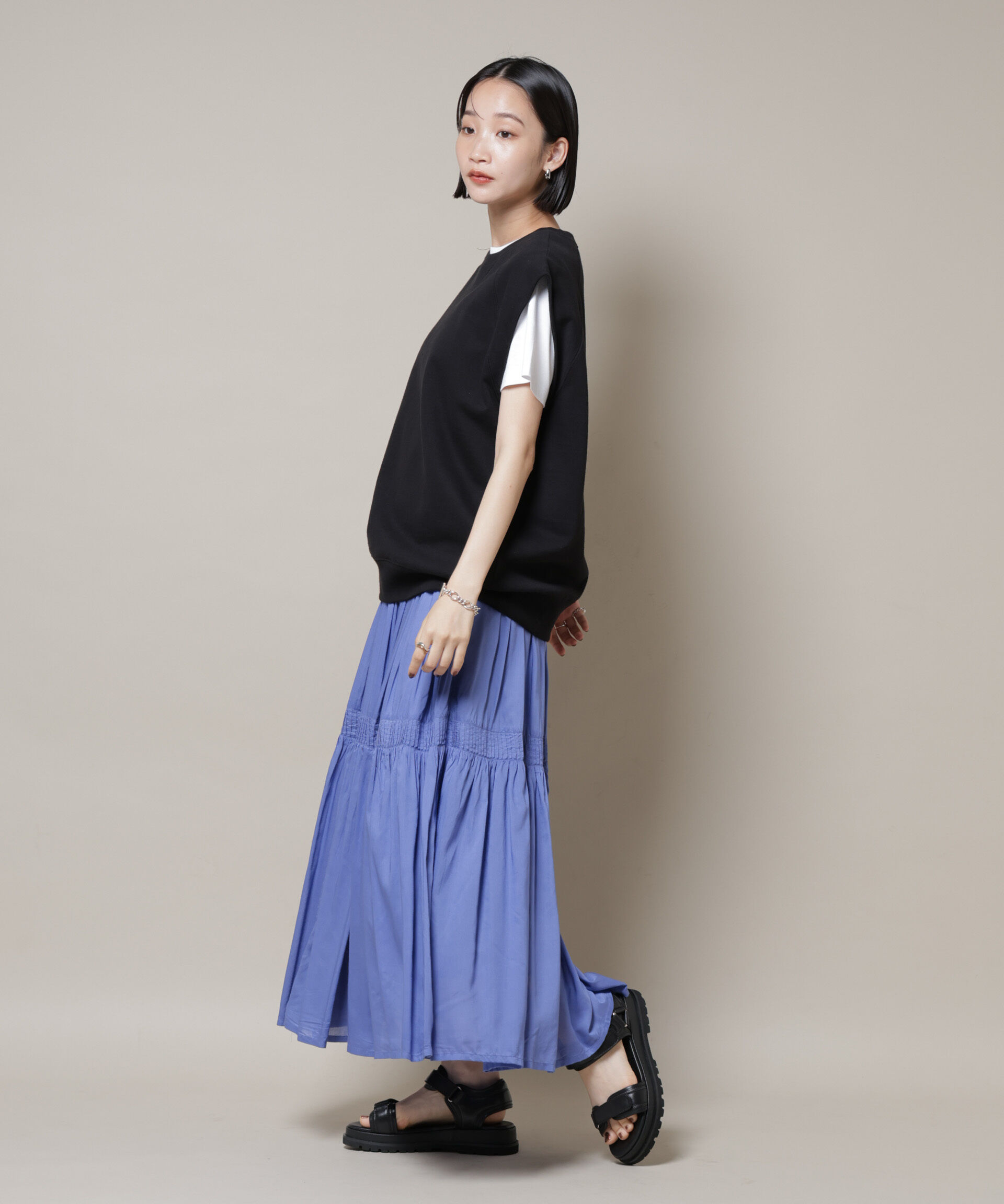 nano･universe「made in INDIA ギャザー切り替えフレアスカート(セットアップ可)」|スカート|