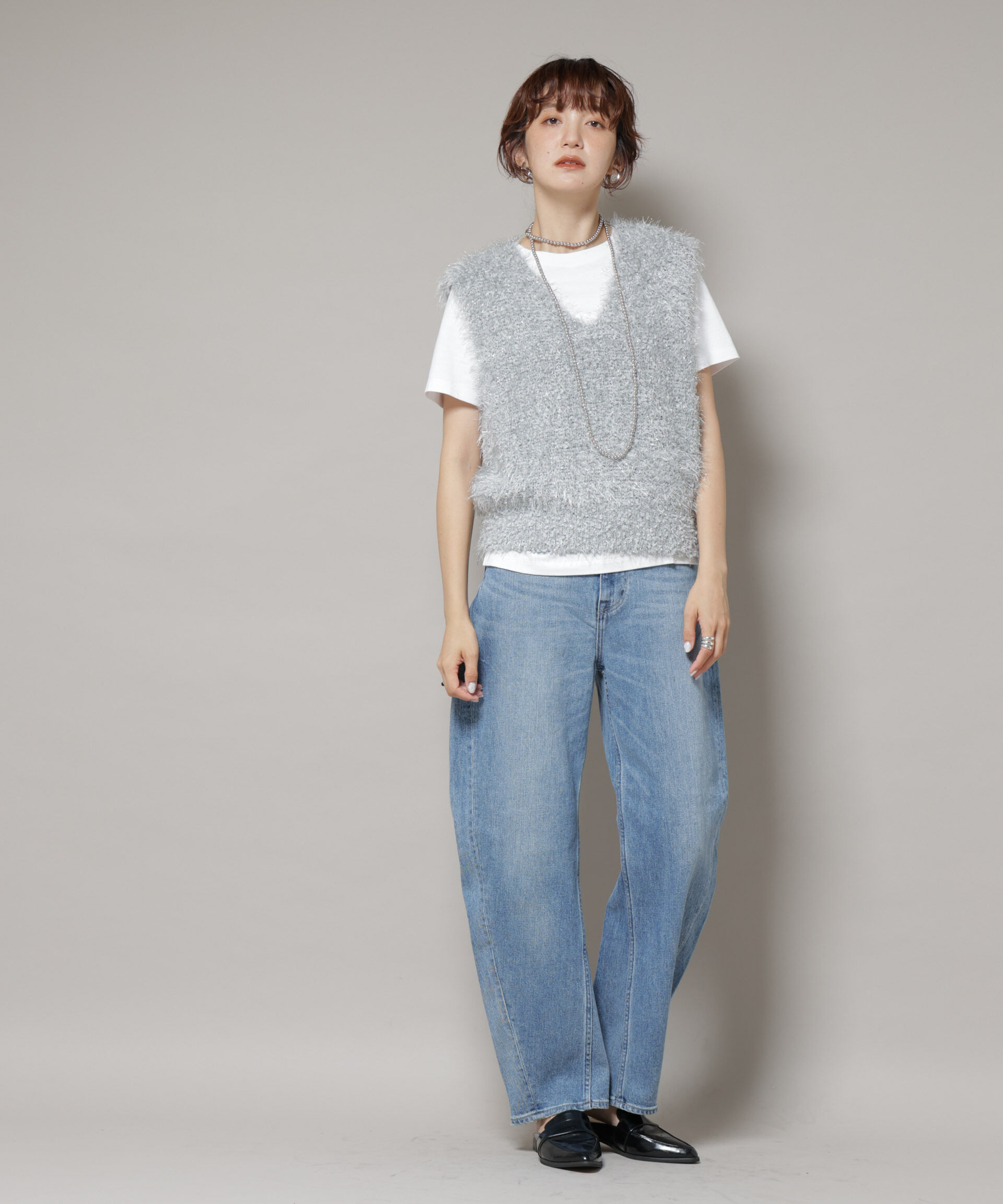 nano･universe「シャギーラメベスト」|ニット・セーター|