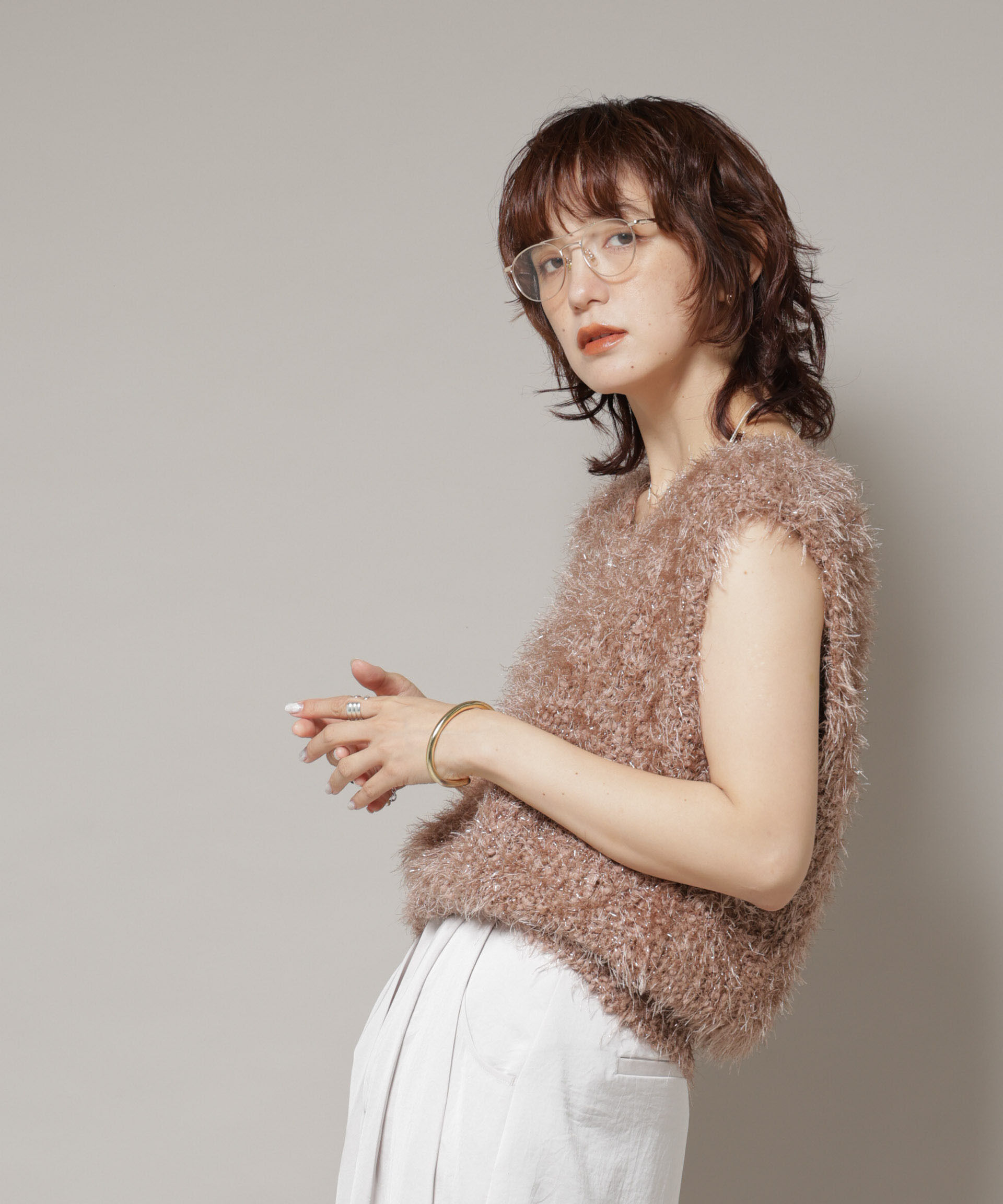 nano･universe「シャギーラメベスト」|ニット・セーター|