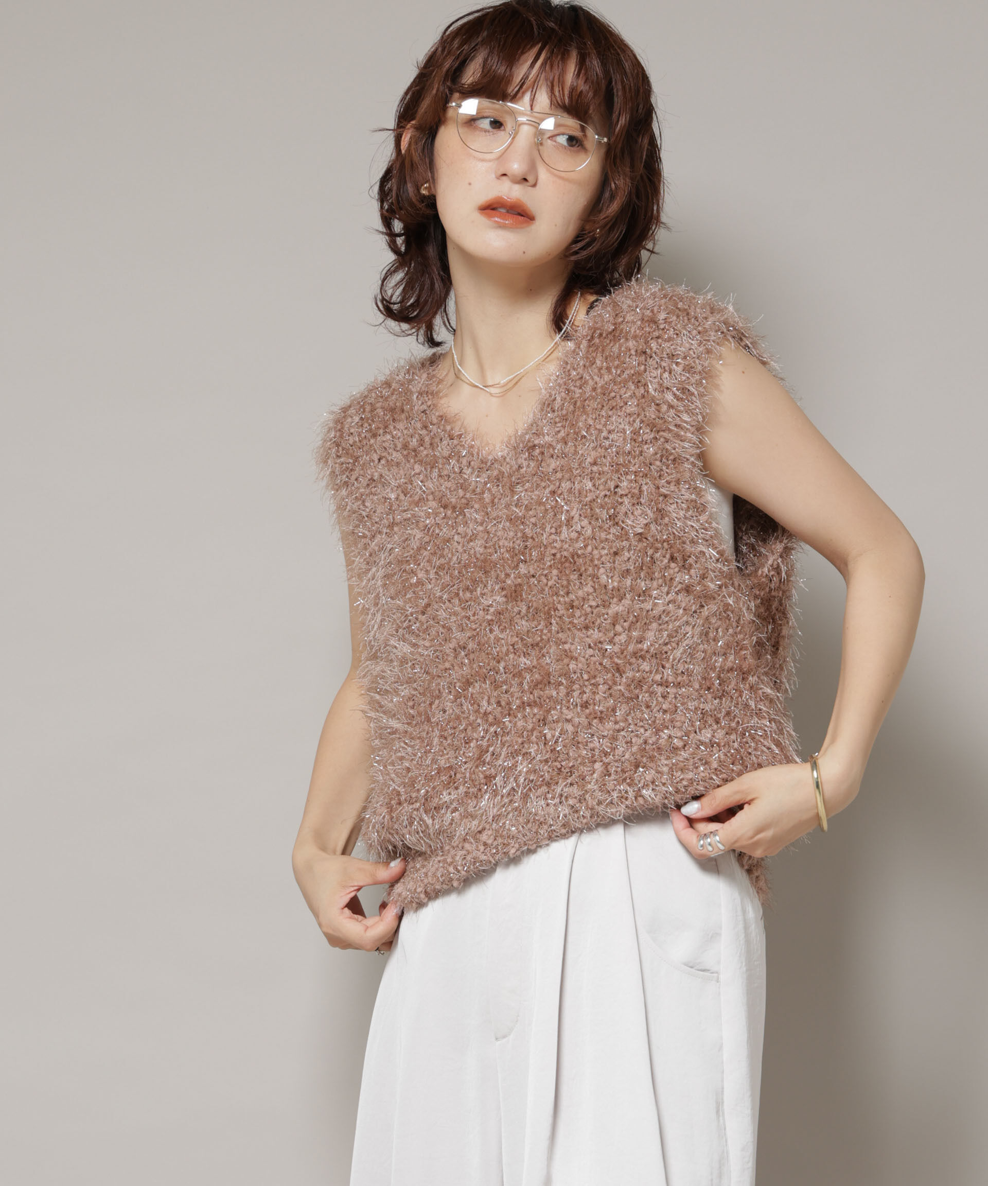 nano･universe「シャギーラメベスト」|ニット・セーター|