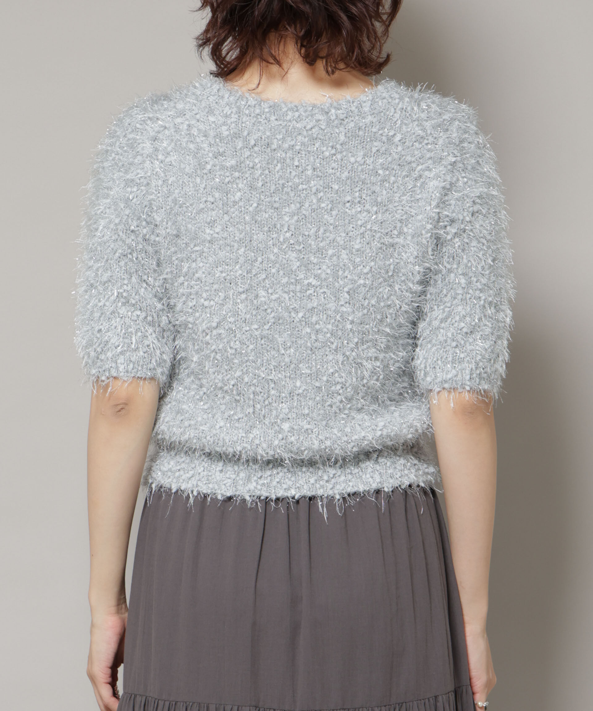 nano･universe「シャギーラメコンパクト半袖ニット」|ニット・セーター|