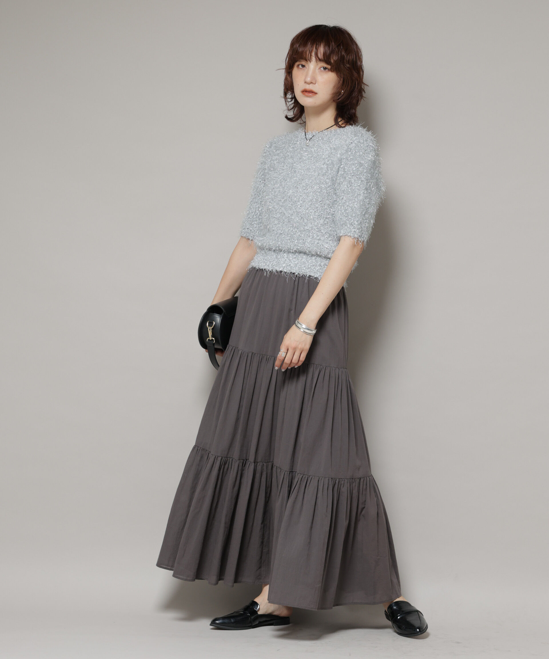 nano･universe「シャギーラメコンパクト半袖ニット」|ニット・セーター|