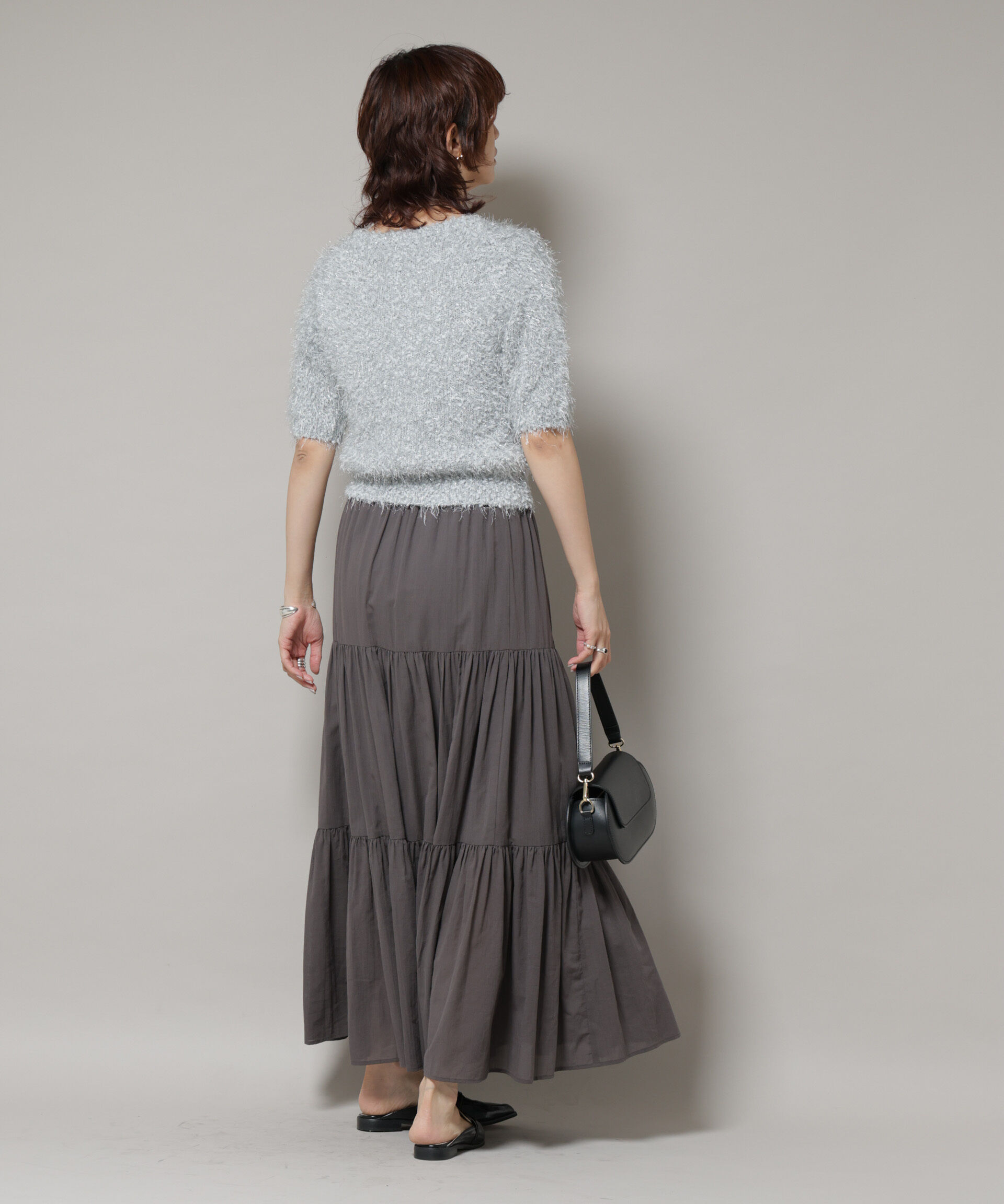 nano･universe「シャギーラメコンパクト半袖ニット」|ニット・セーター|