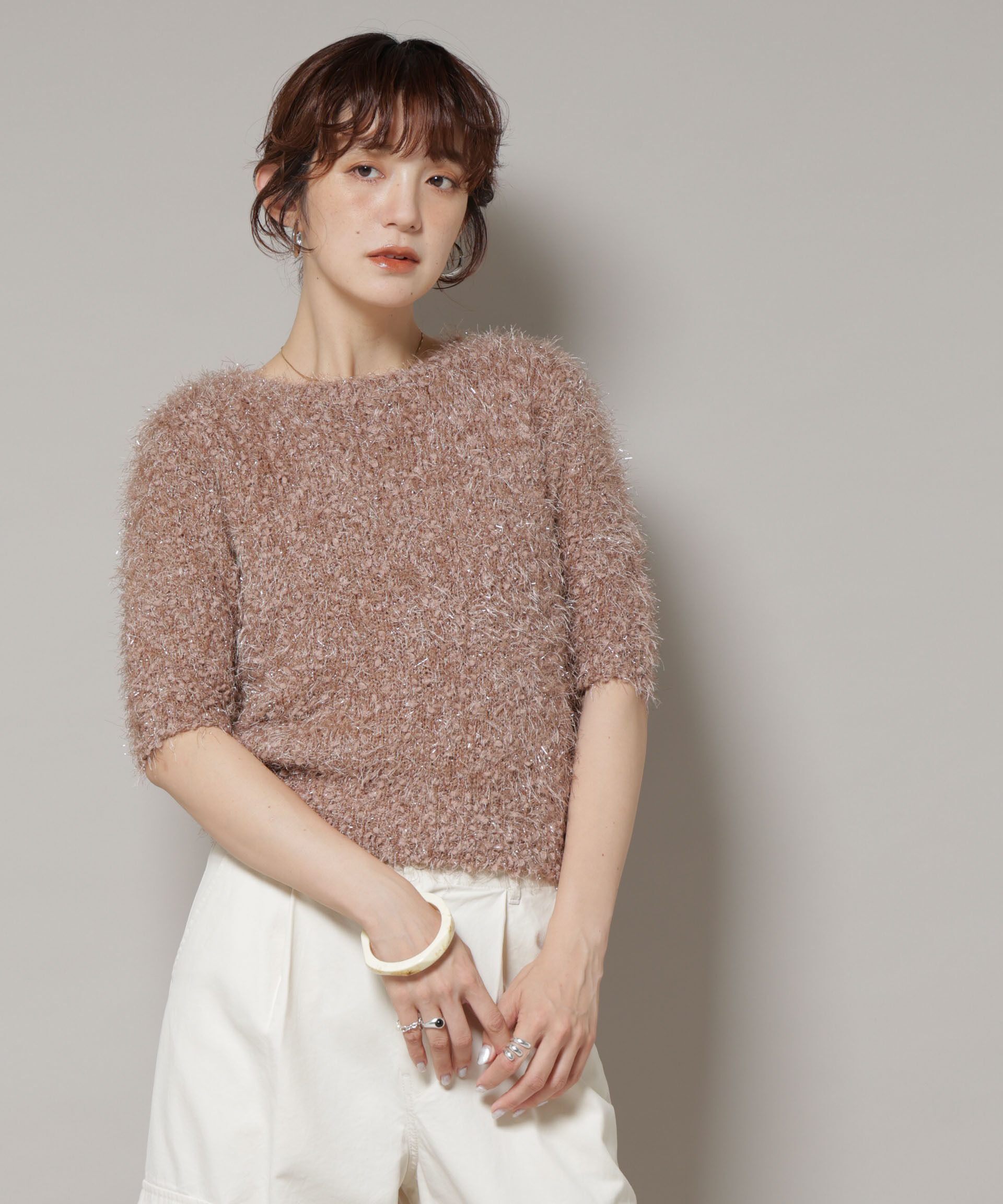 nano･universe「シャギーラメコンパクト半袖ニット」|ニット・セーター|モカ3