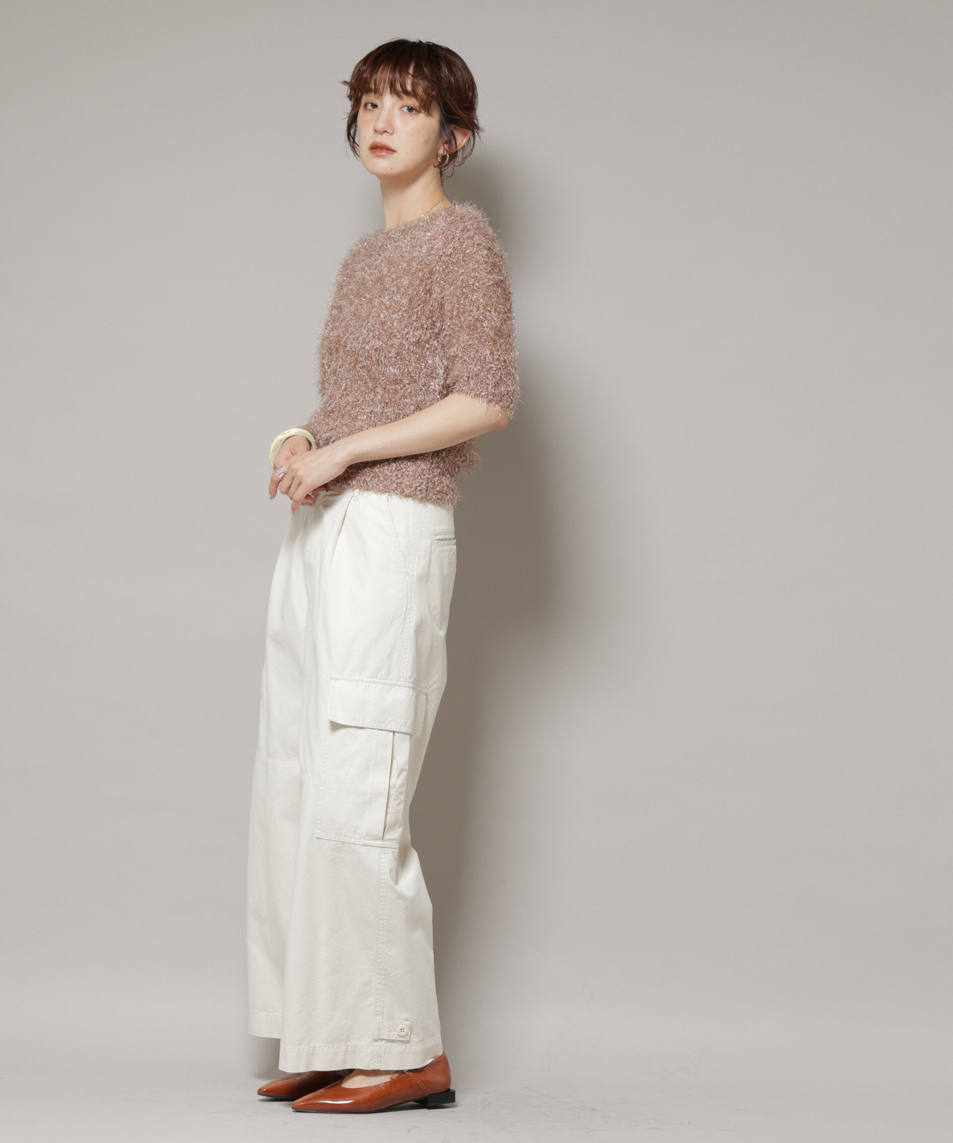 nano･universe「シャギーラメコンパクト半袖ニット」|ニット・セーター|