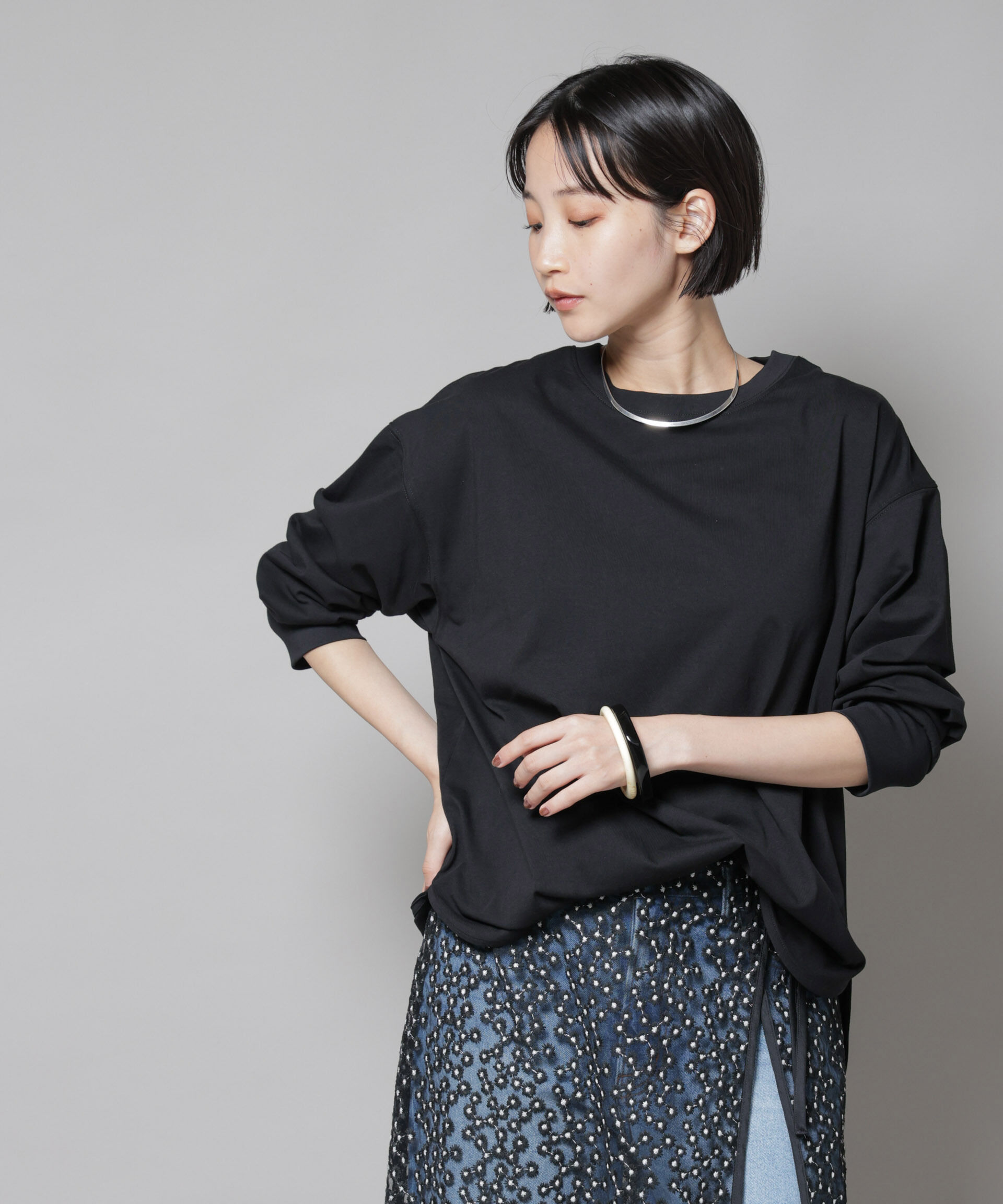 nano･universe「CVCプレーティング天竺ラウンドヘムカットトップス」|Tシャツ・カットソー|