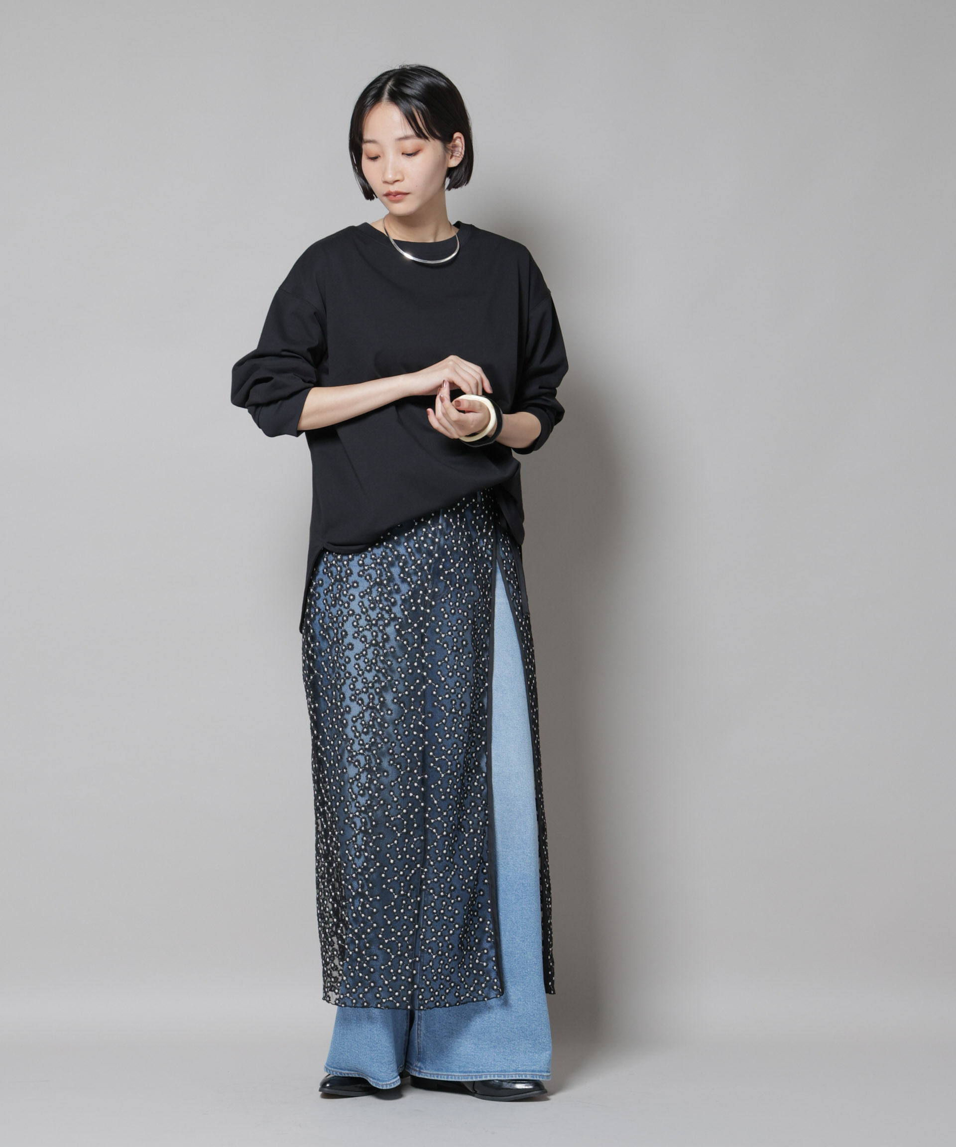 nano･universe「CVCプレーティング天竺ラウンドヘムカットトップス」|Tシャツ・カットソー|