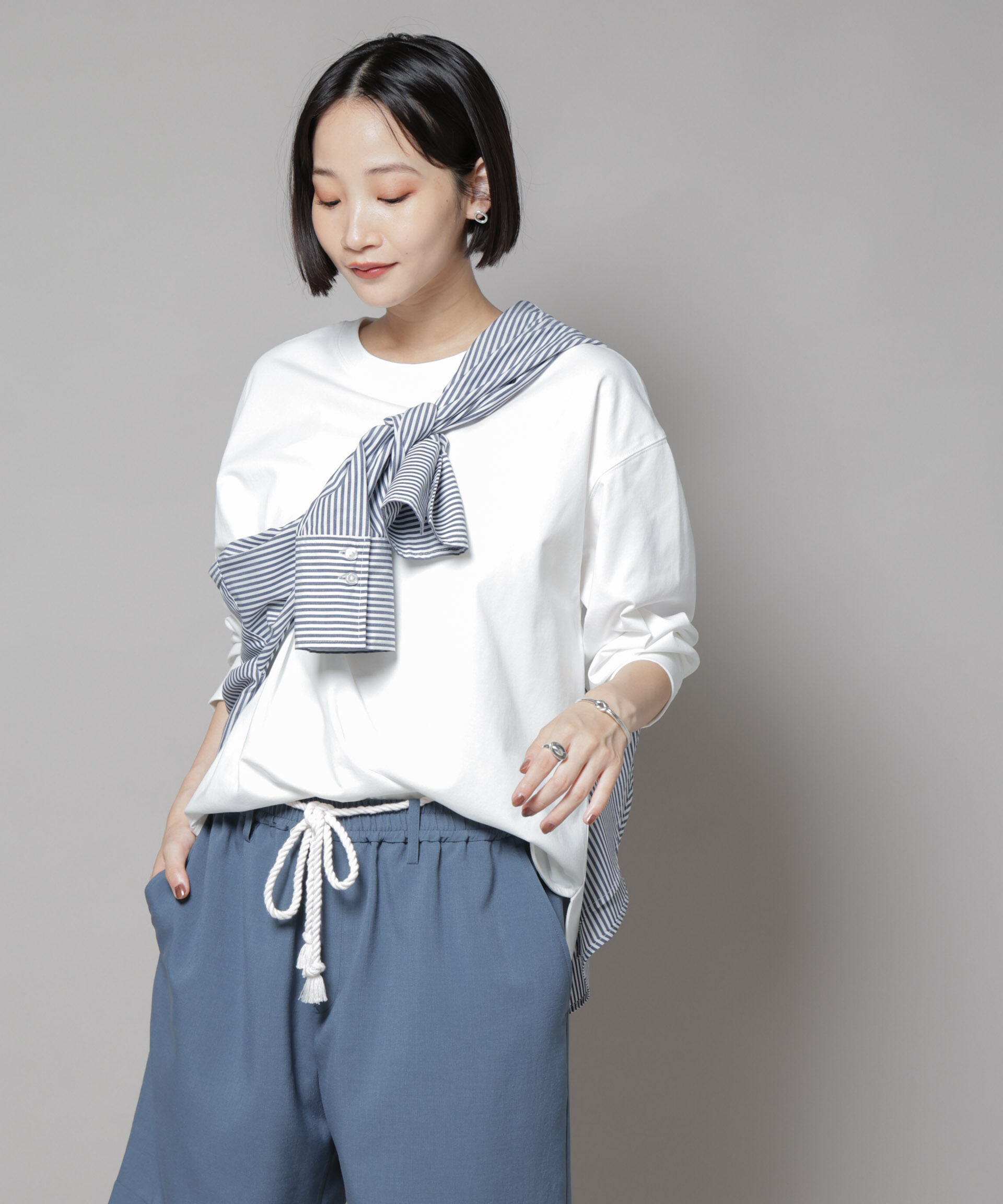 nano･universe「CVCプレーティング天竺ラウンドヘムカットトップス」|Tシャツ・カットソー|ホワイト