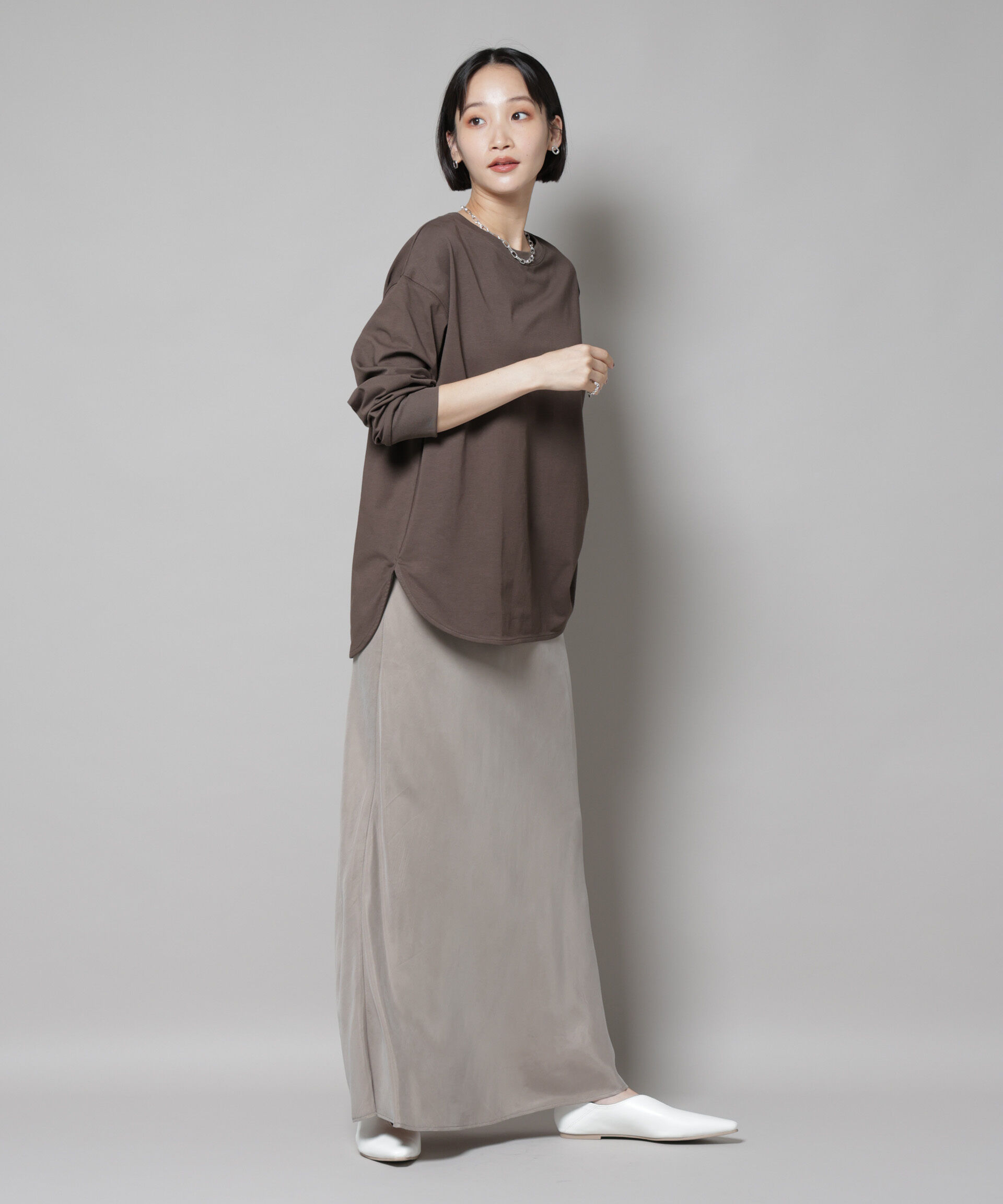 nano･universe「CVCプレーティング天竺ラウンドヘムカットトップス」|Tシャツ・カットソー|