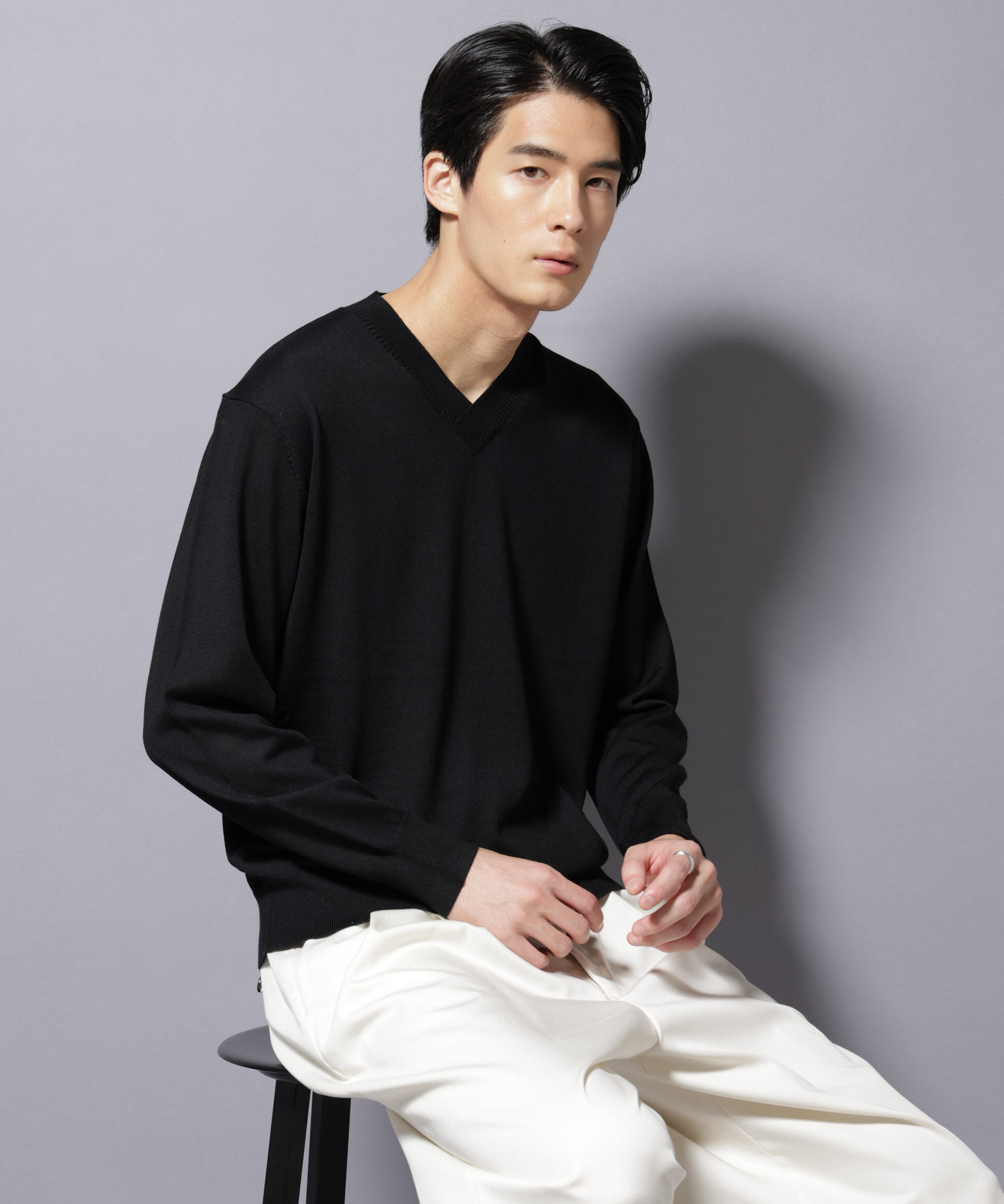 nano･universe「「毛玉レスニット」ファインゲージVネック」|ニット・セーター|