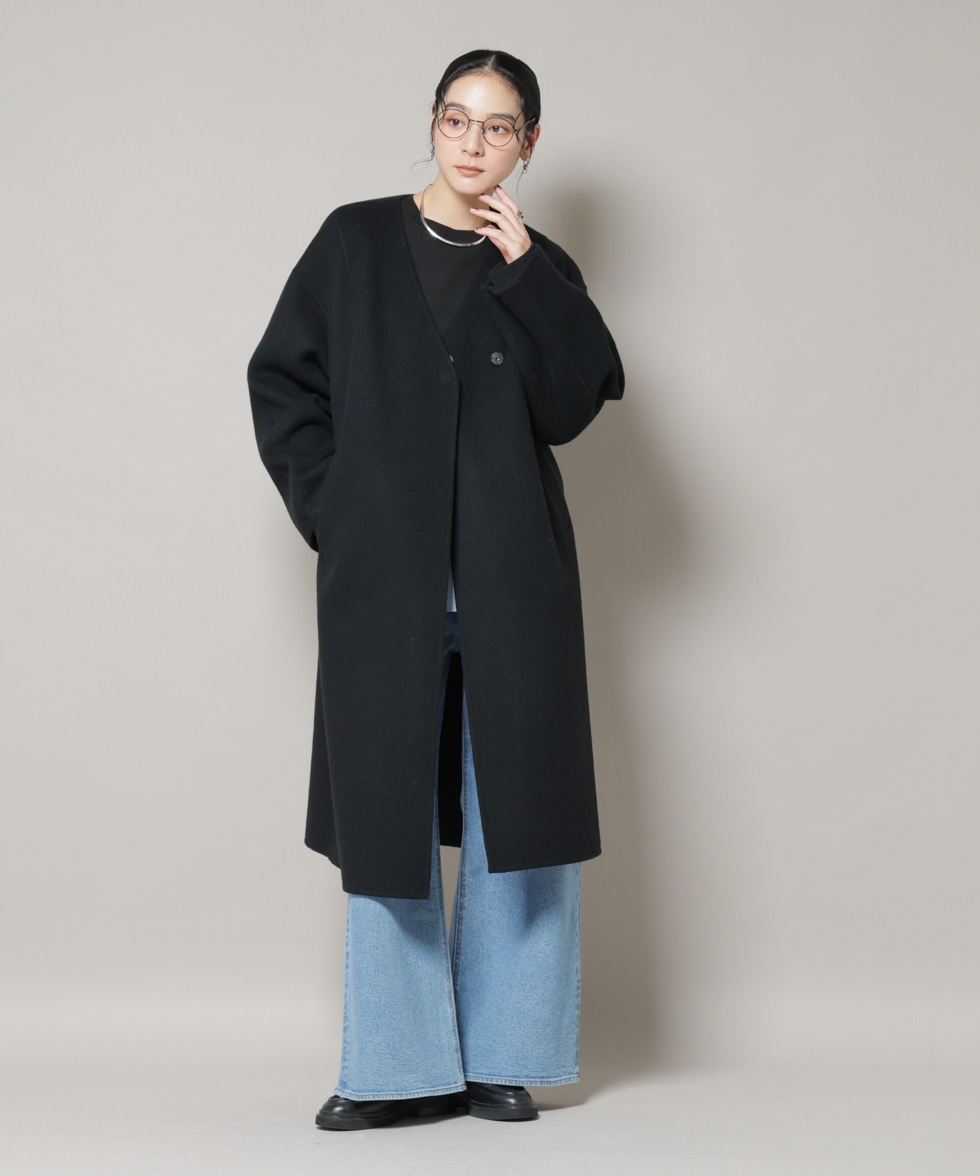 nano･universe「SUPER110blend リバーノーカラーロングコート」|その他|