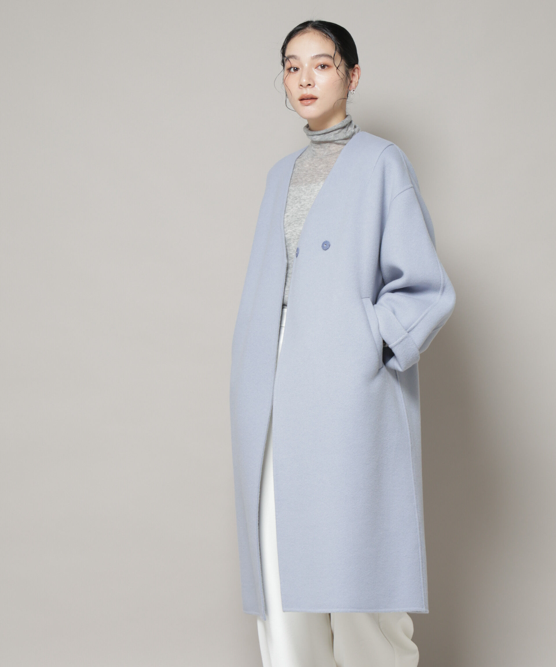 nano･universe「SUPER110blend リバーノーカラーロングコート」|その他|