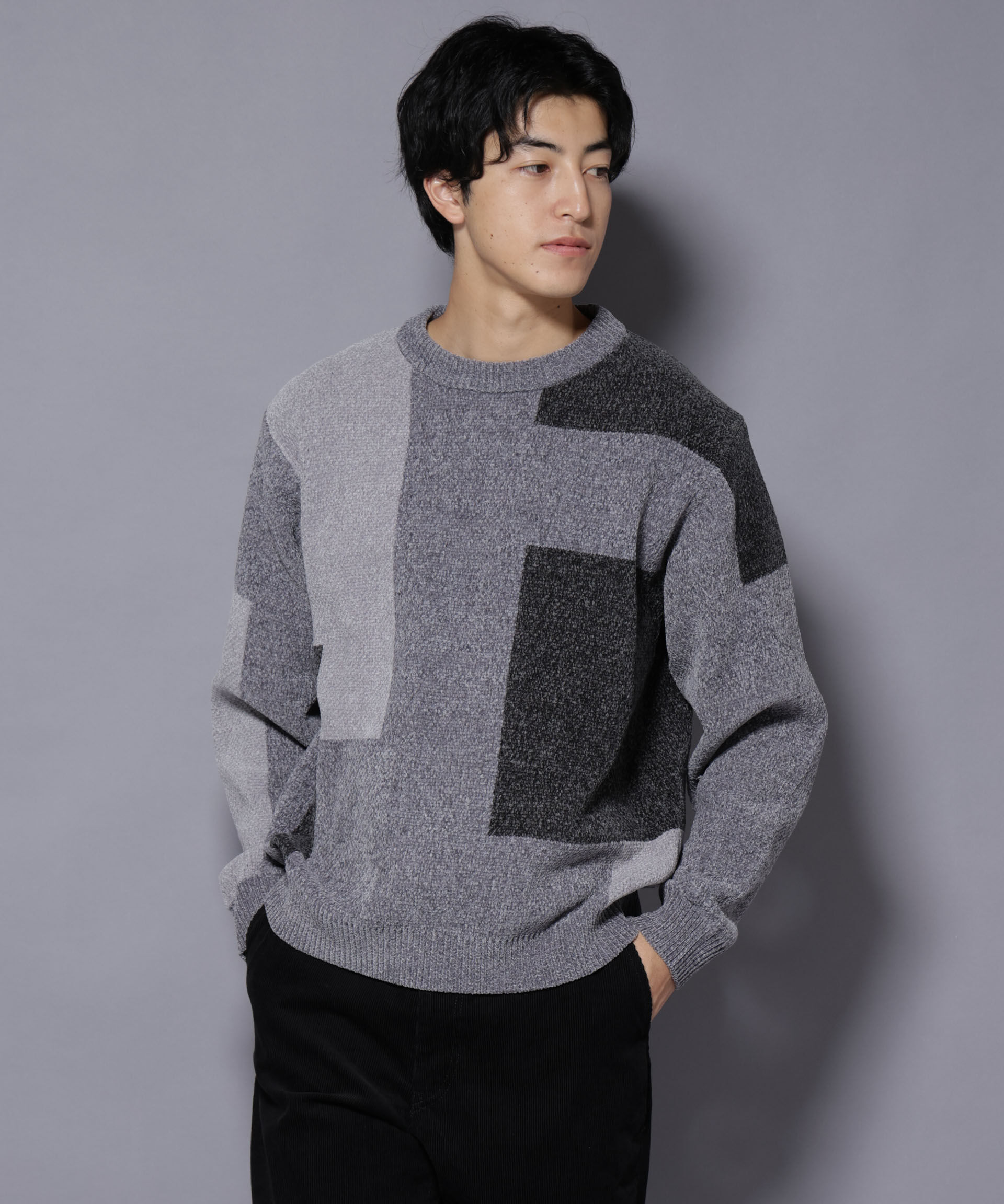 nano･universe「モールヤーンブロッキングニット」|ニット・セーター|