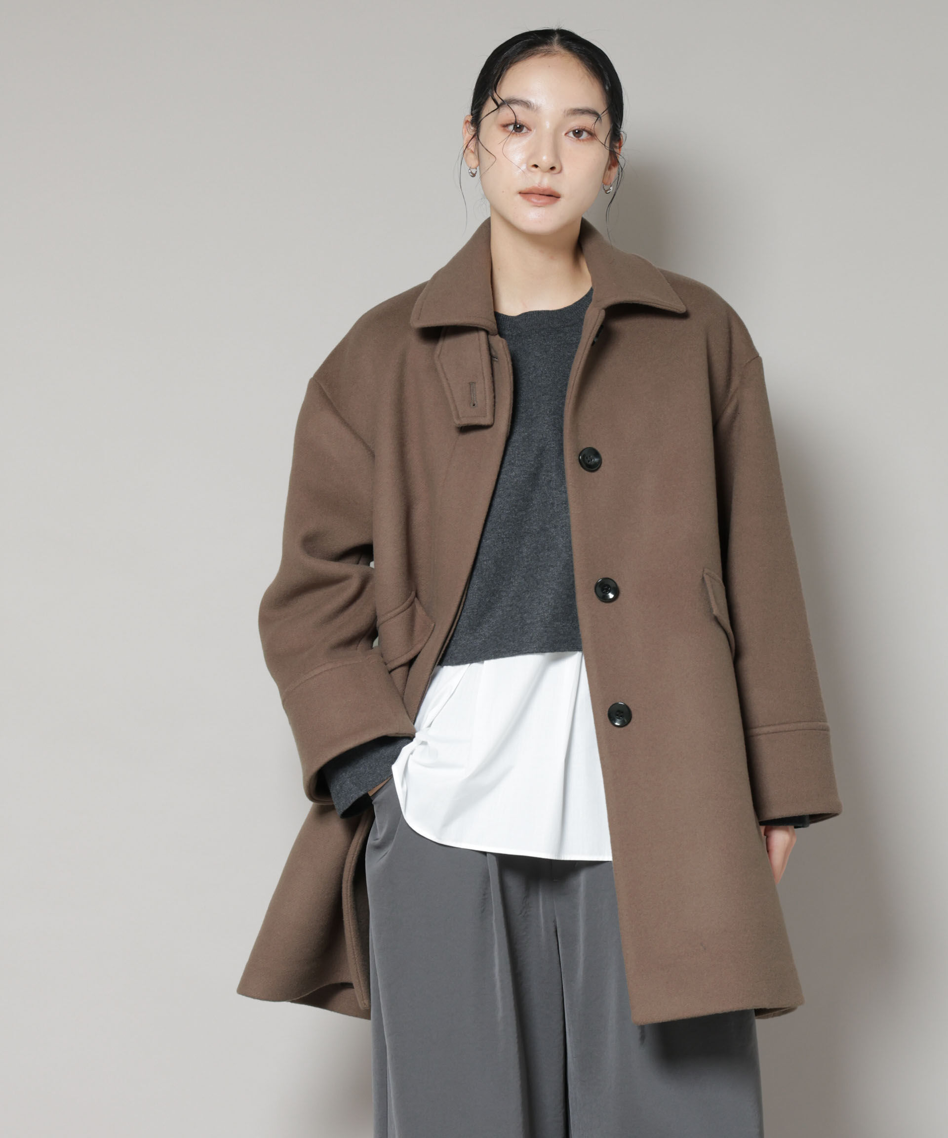 nano･universe「WooLoop Aラインステンカラーミドルコート」|その他|