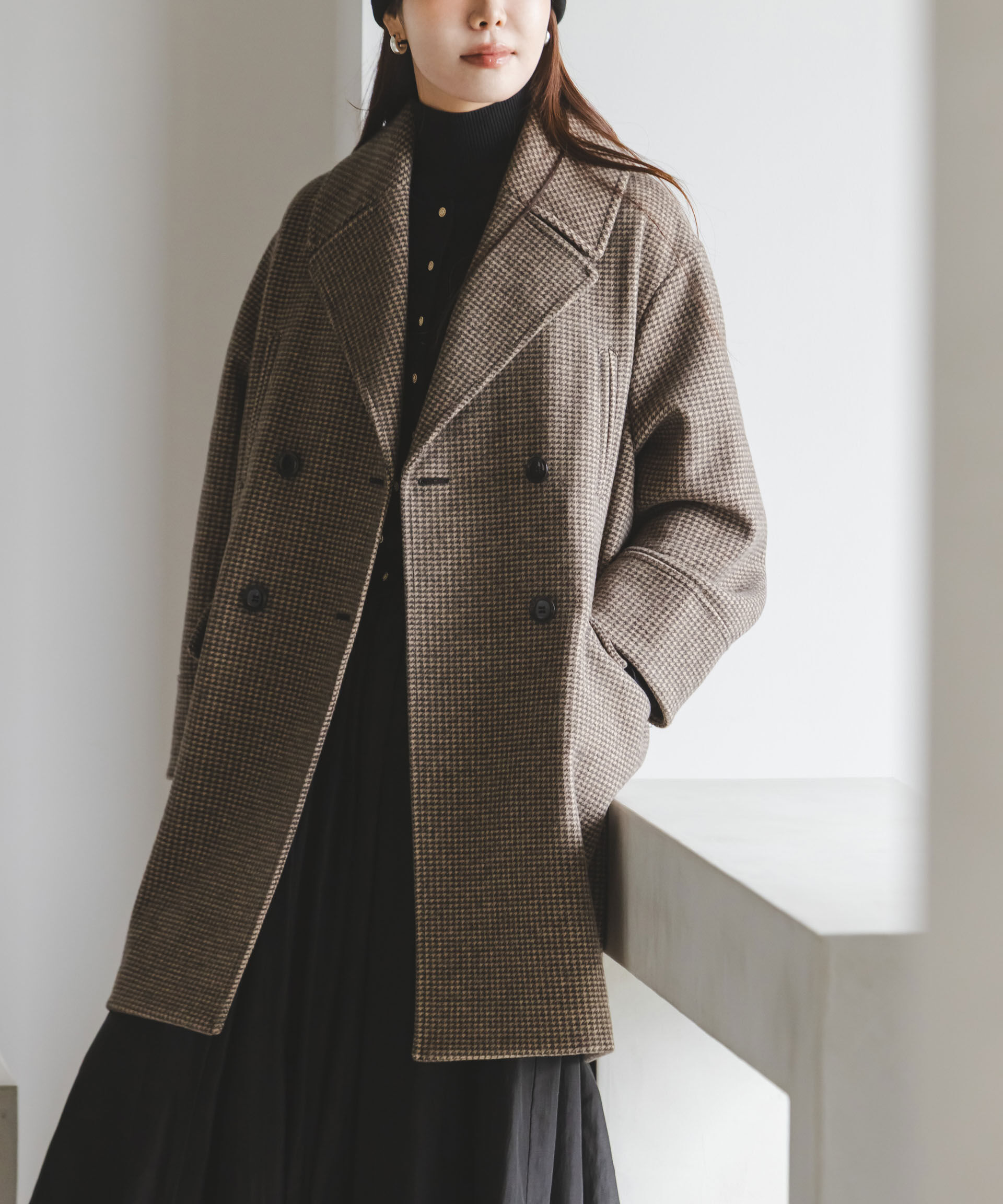 nano･universe「オーバーサイズポケットチェックコート」|その他|ブラウン