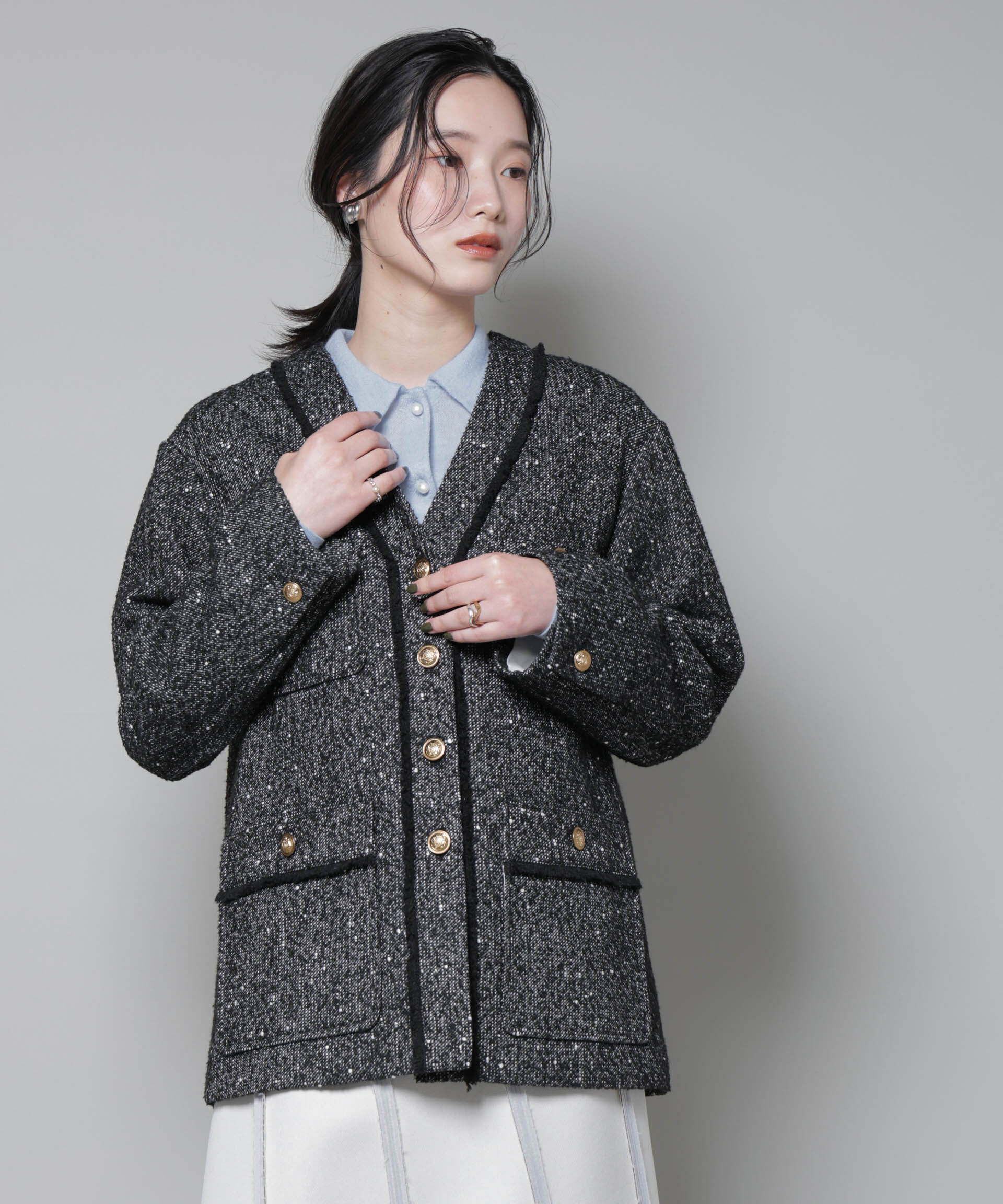 nano･universe「ネップツイードノーカラージャケット」|テーラードジャケット|