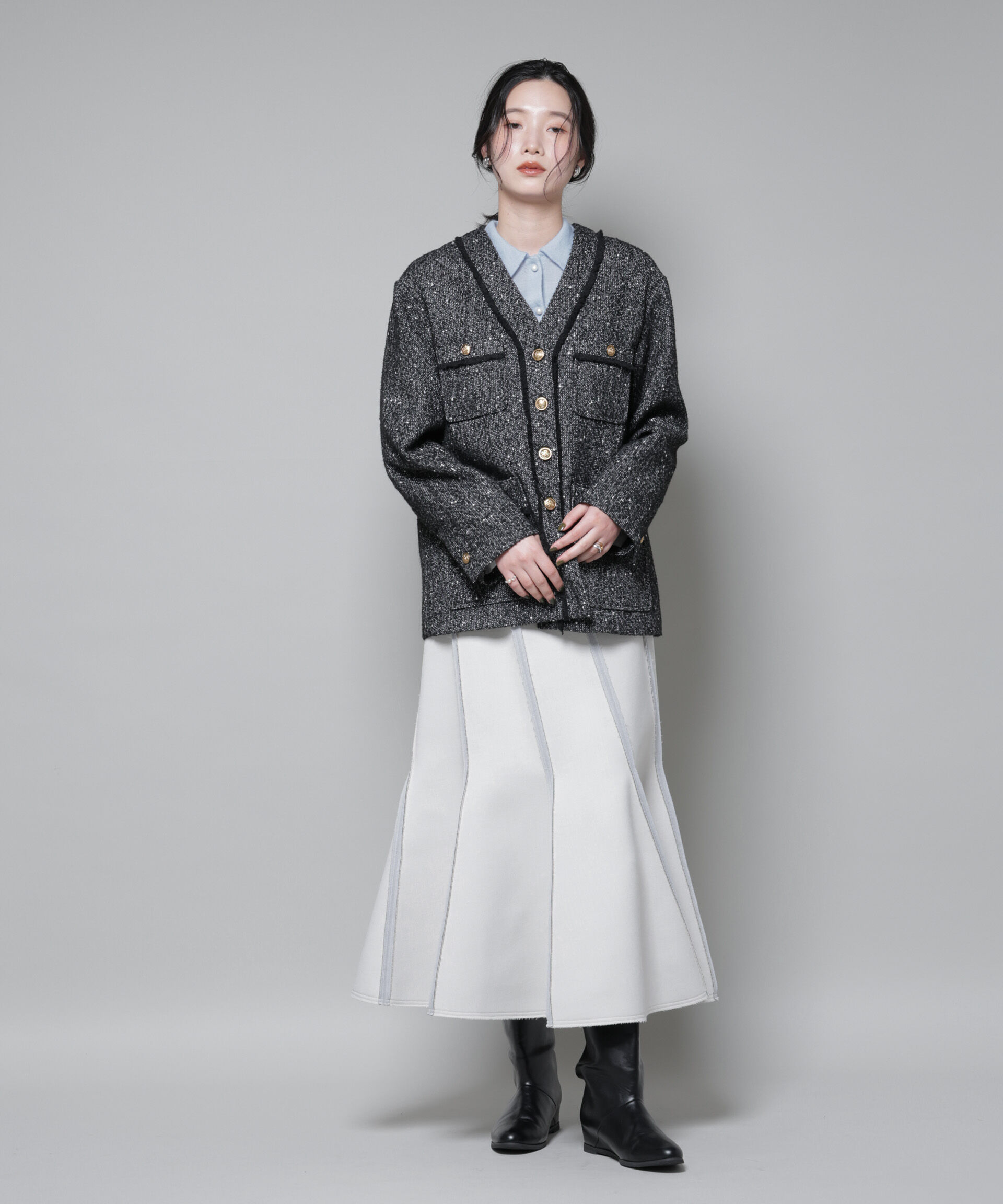 nano･universe「ネップツイードノーカラージャケット」|テーラードジャケット|
