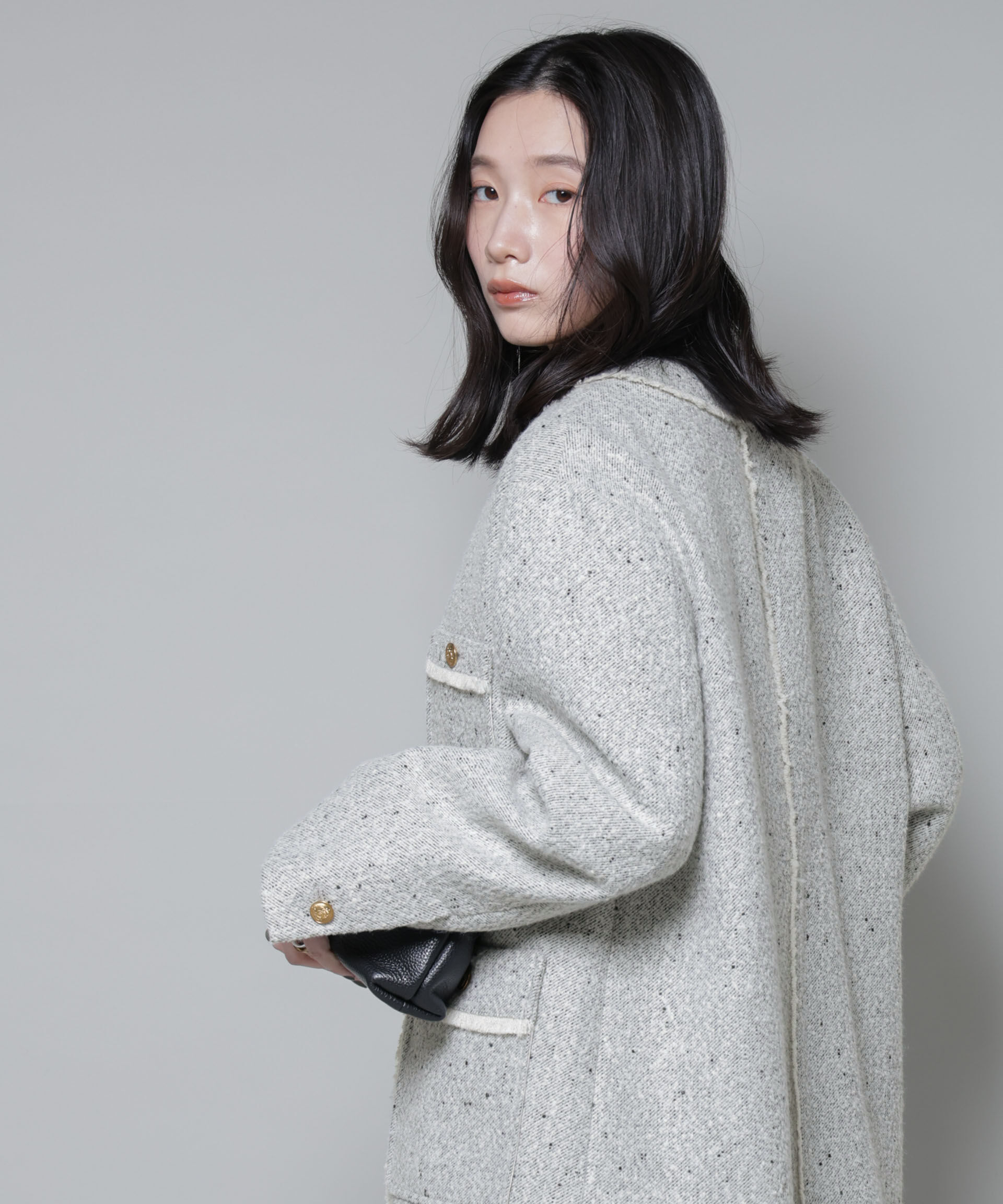 nano･universe「ネップツイードノーカラージャケット」|テーラードジャケット|