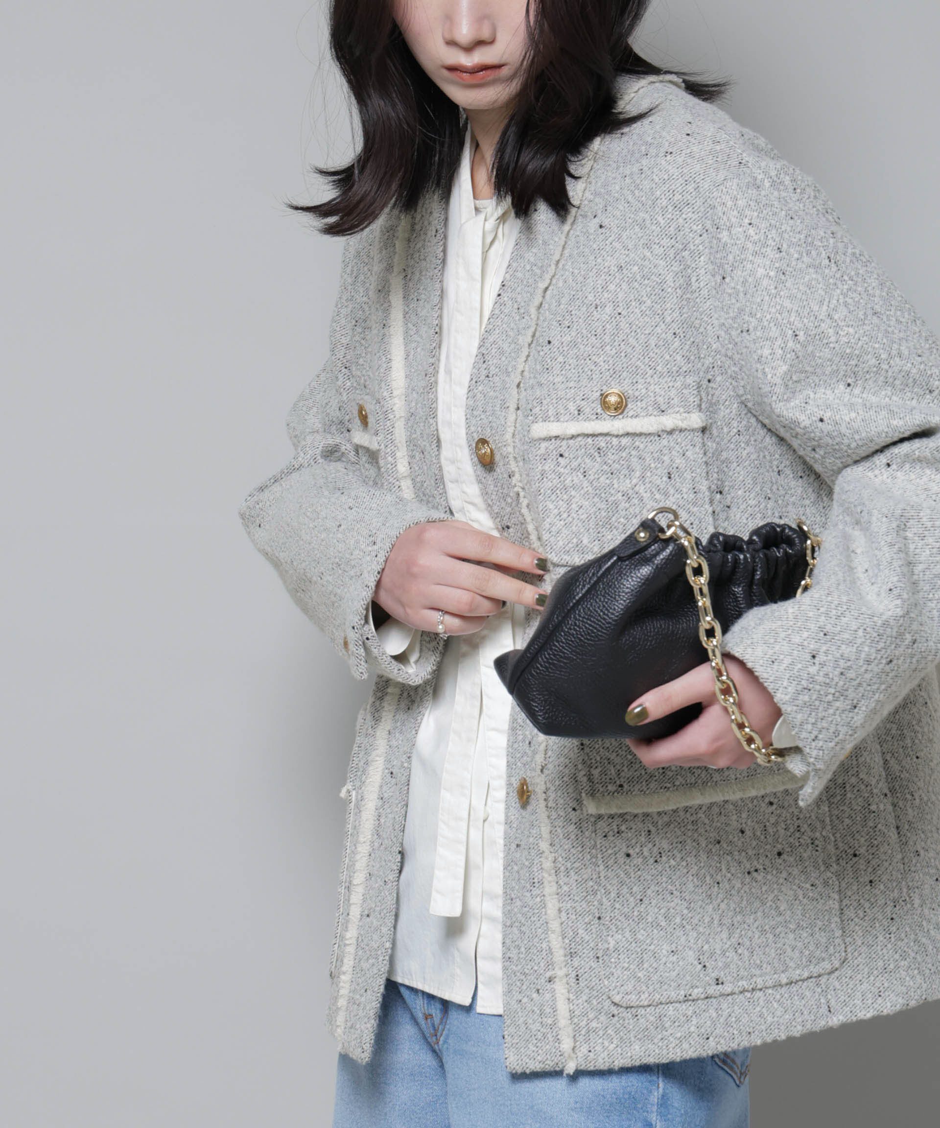 nano･universe「ネップツイードノーカラージャケット」|テーラードジャケット|