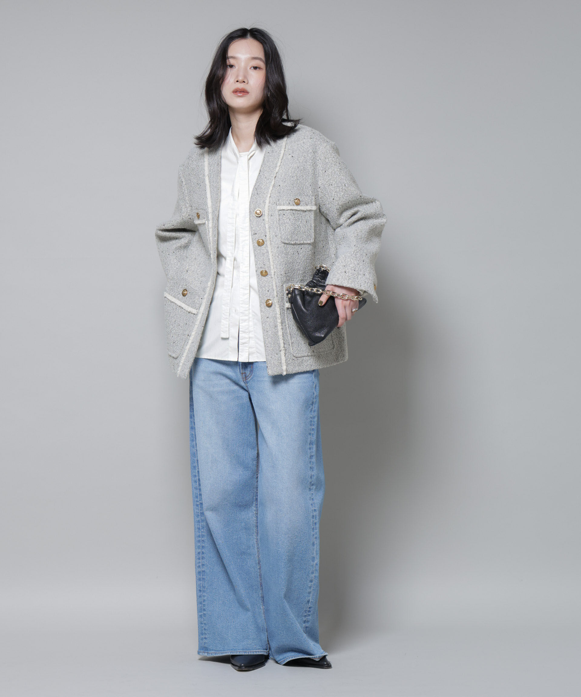 nano･universe「ネップツイードノーカラージャケット」|テーラードジャケット|