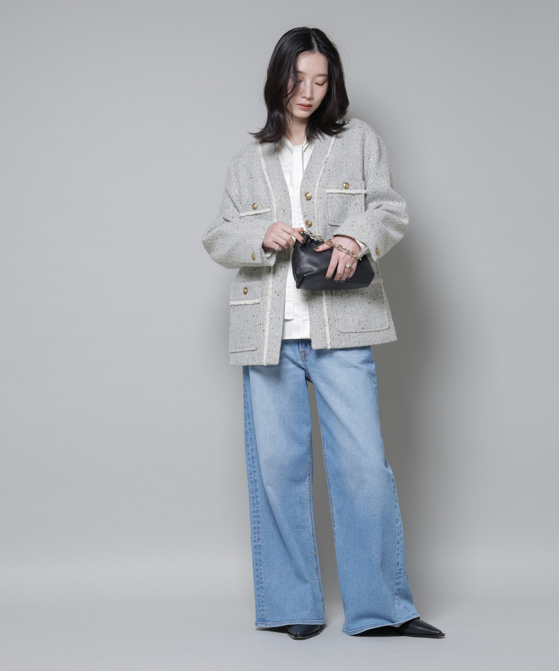 nano･universe「ネップツイードノーカラージャケット」|テーラードジャケット|