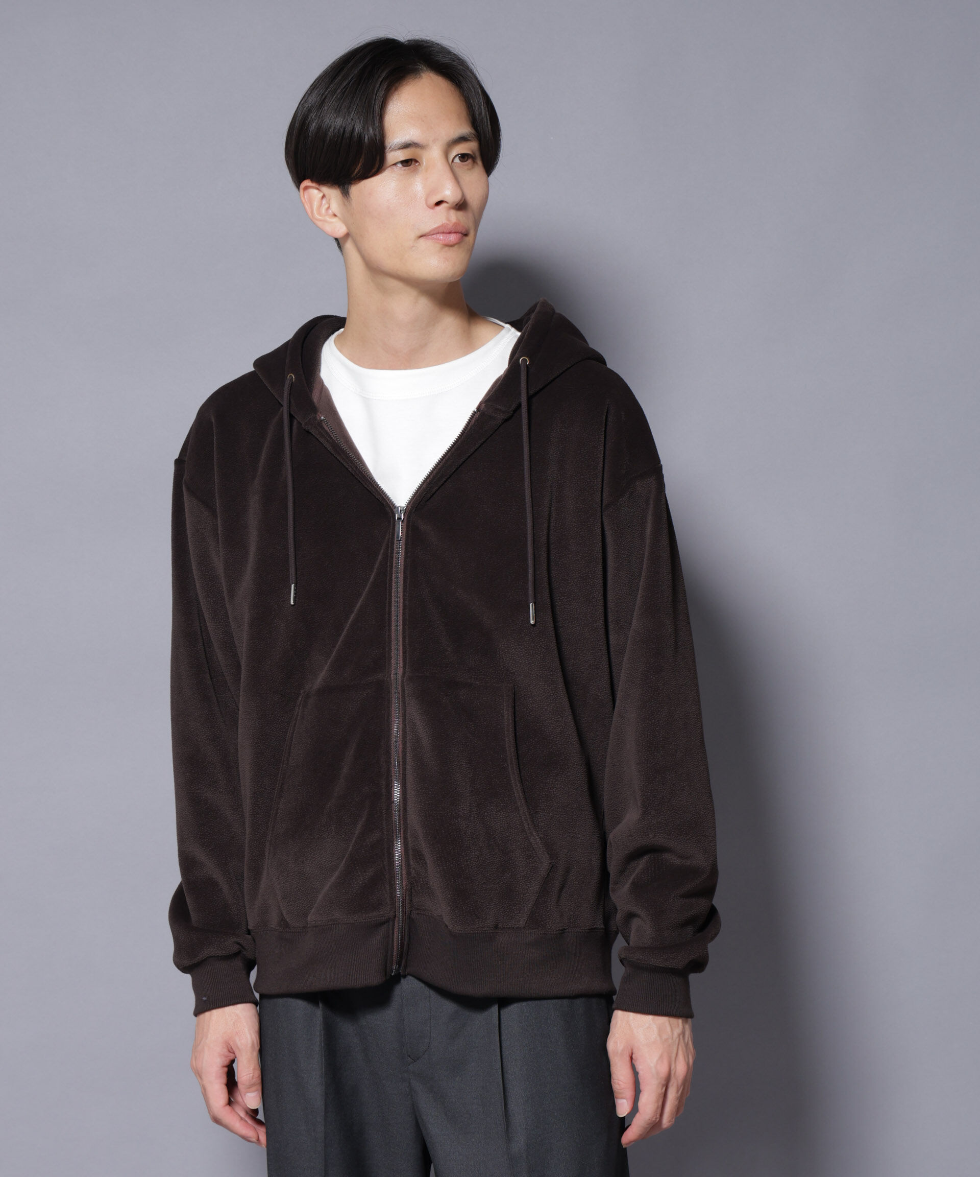 nano･universe「クロコ加工フリース ZIPパーカ」|Tシャツ・カットソー|