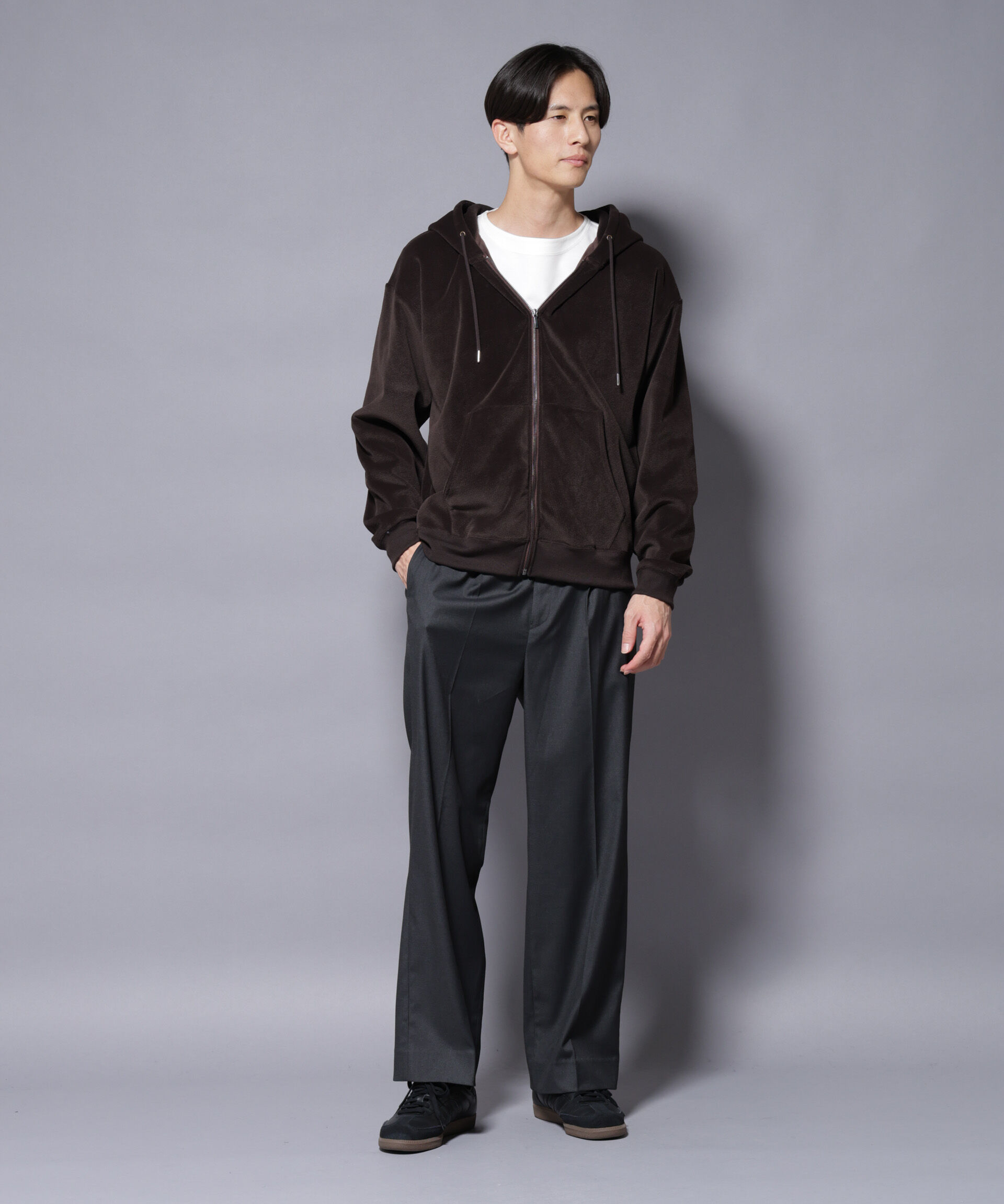 nano･universe「クロコ加工フリース ZIPパーカ」|Tシャツ・カットソー|