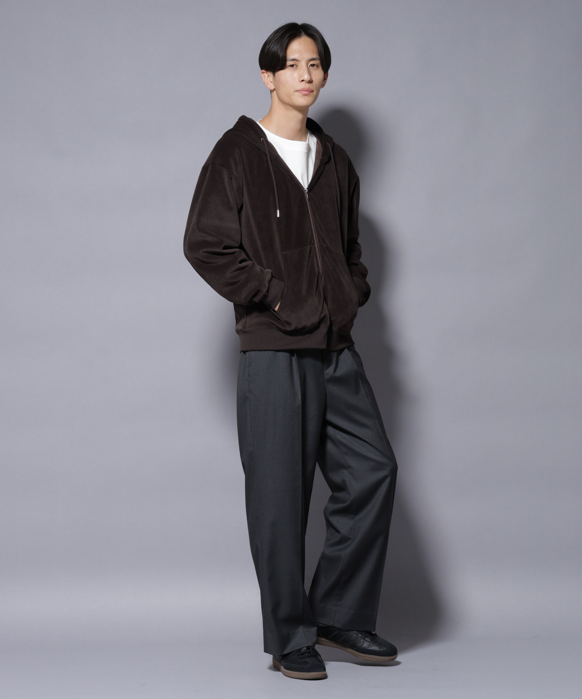 nano･universe「クロコ加工フリース ZIPパーカ」|Tシャツ・カットソー|